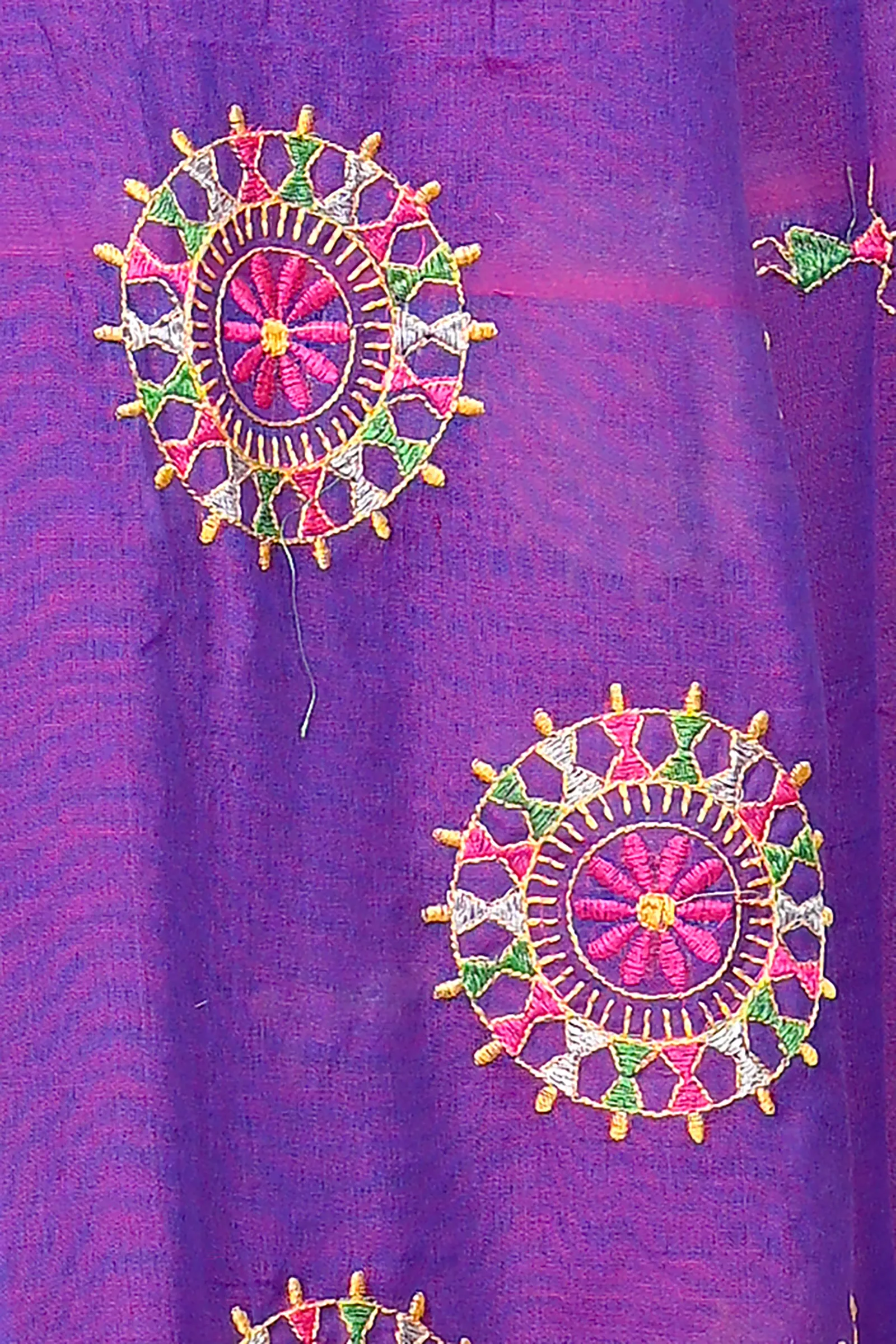 DipDiya Pure Cotton Purple Parama Regal Bengali Embroidery Handloom sarees