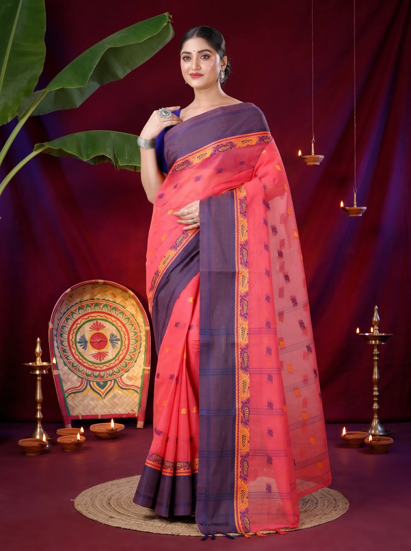 DipDiya Pure Cotton Purple Provati Masterfully Woven Tant Sarees