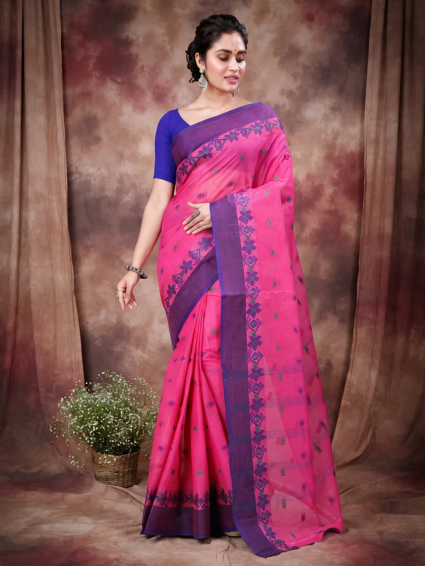 DipDiya Pure Cotton Purple Ramala Traditional Elegance Tant Sarees