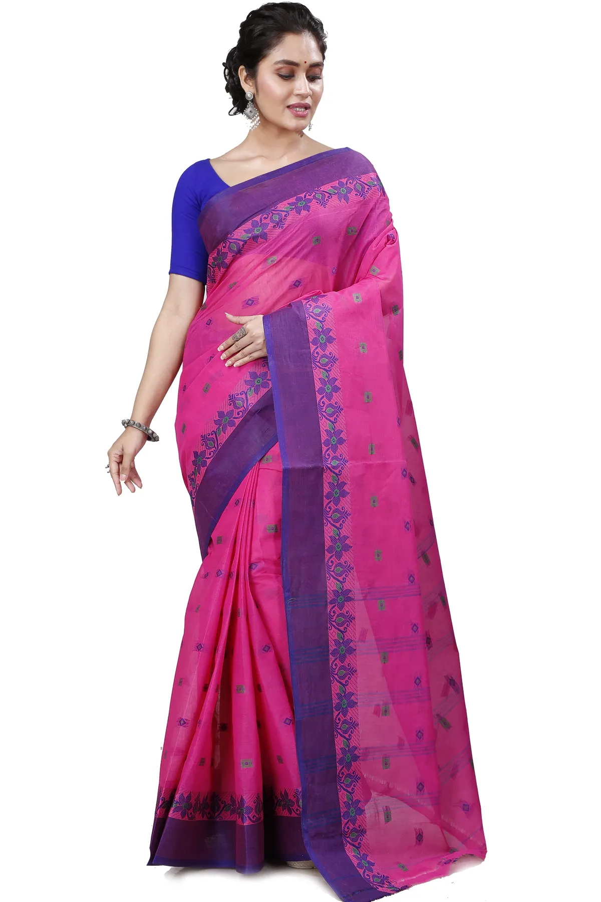 DipDiya Pure Cotton Purple Ramala Traditional Elegance Tant Sarees