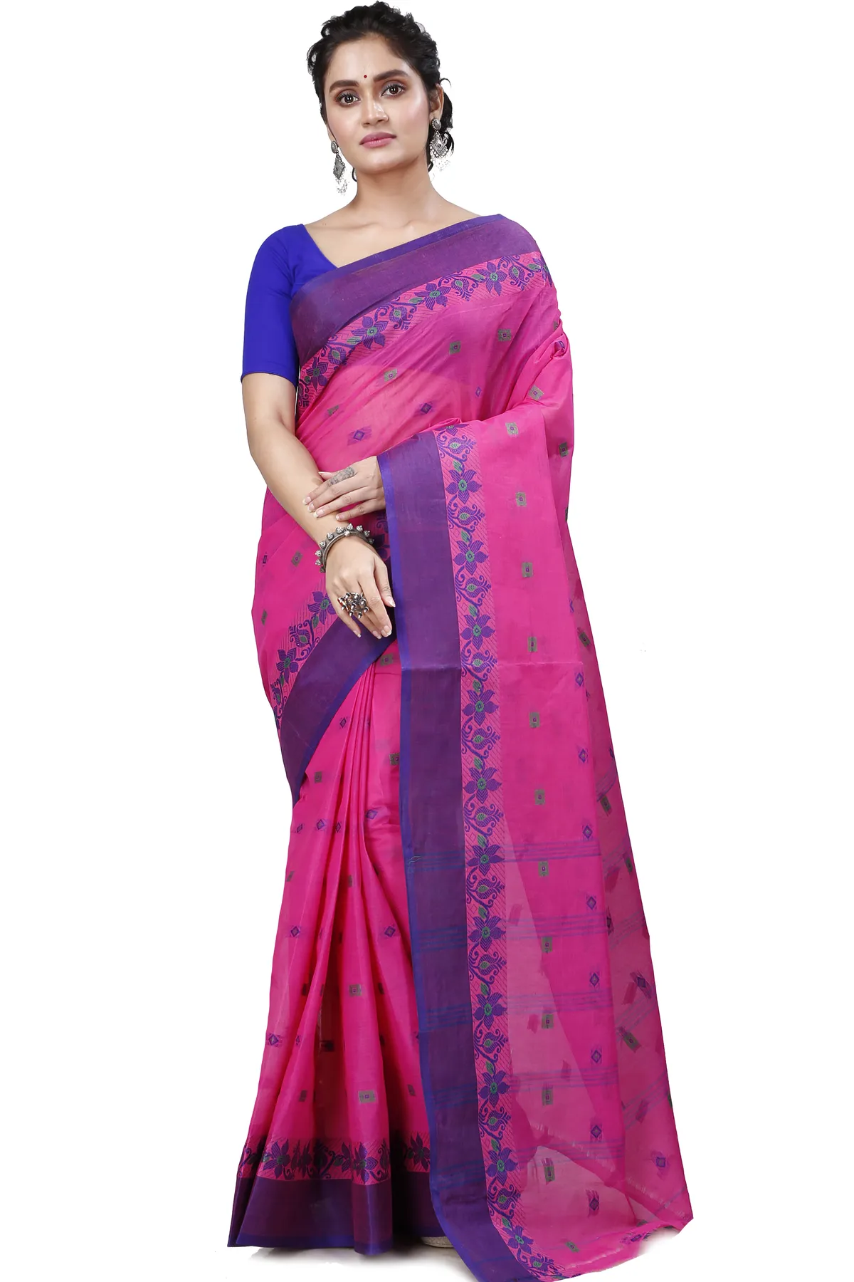 DipDiya Pure Cotton Purple Ramala Traditional Elegance Tant Sarees