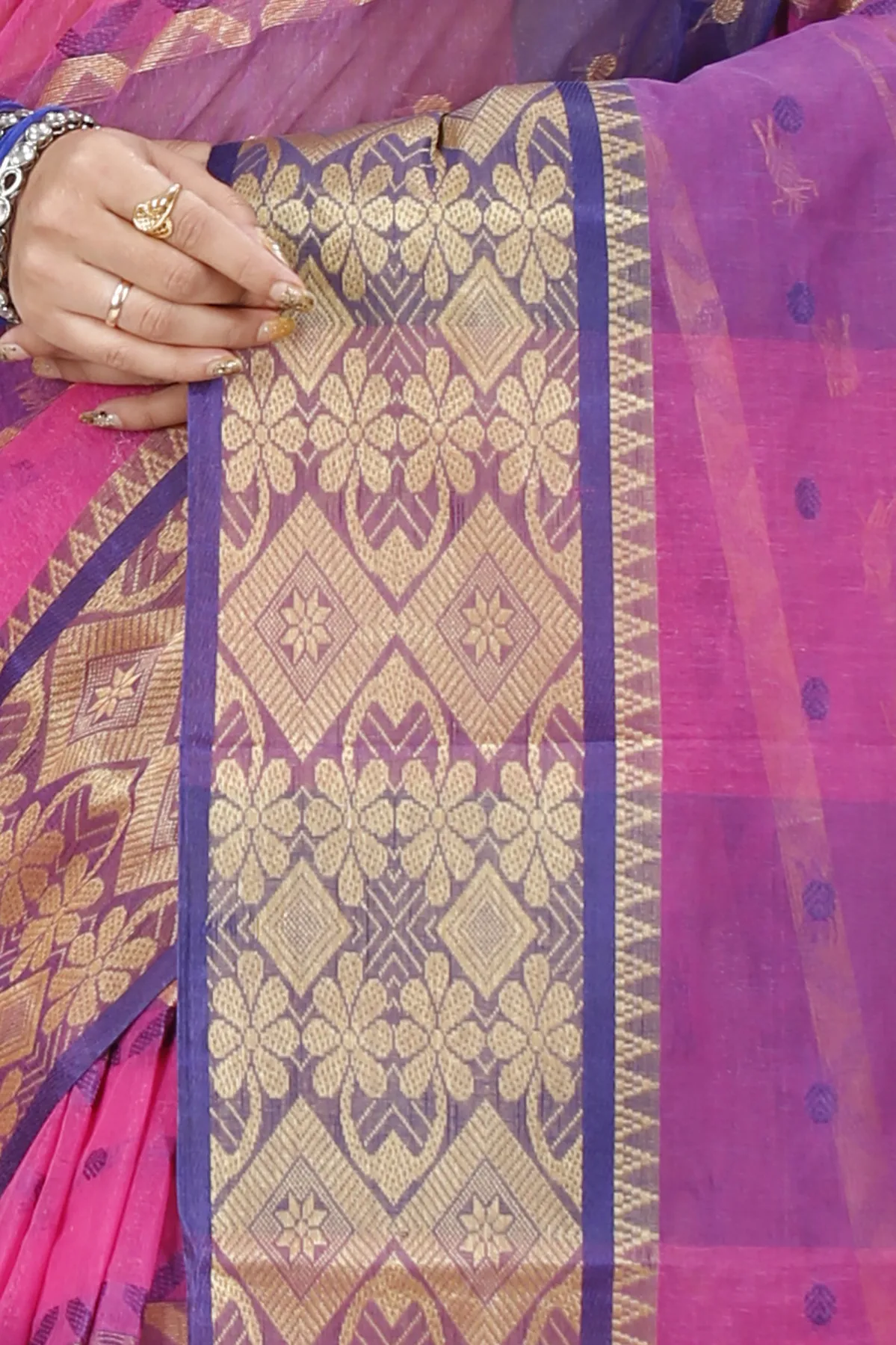 DipDiya Pure Cotton Purple SonaJhuri Desiging Heritage You Can Wear Tant Sarees