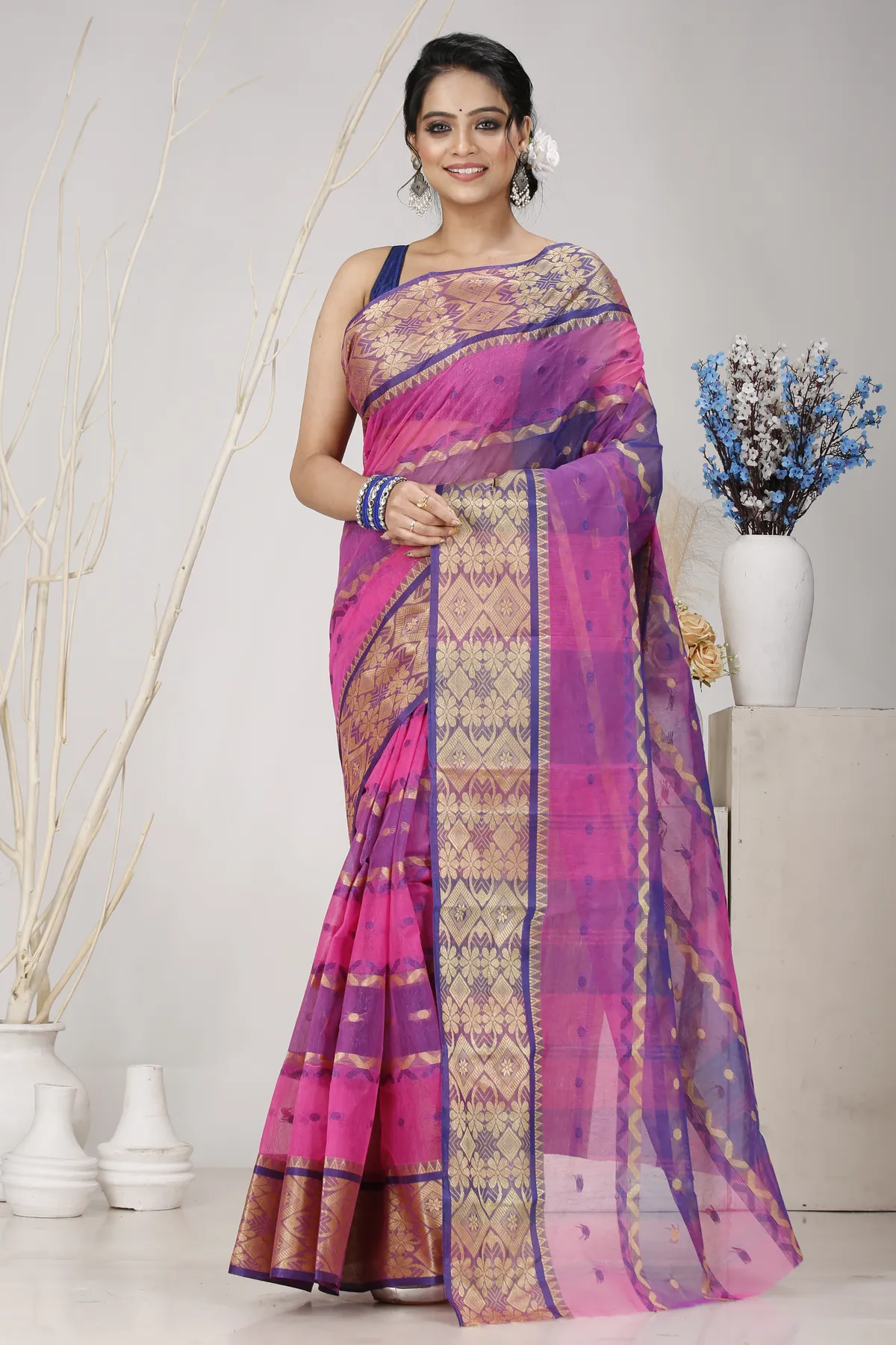 DipDiya Pure Cotton Purple SonaJhuri Desiging Heritage You Can Wear Tant Sarees