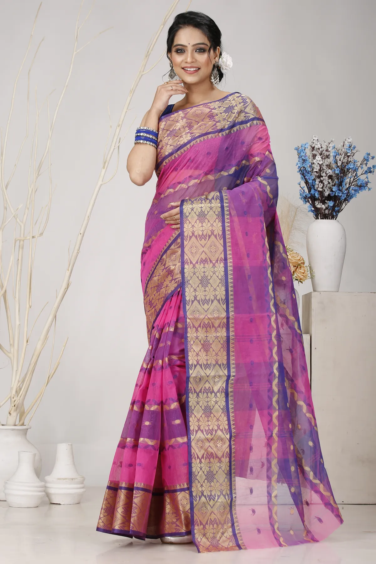 DipDiya Pure Cotton Purple SonaJhuri Desiging Heritage You Can Wear Tant Sarees