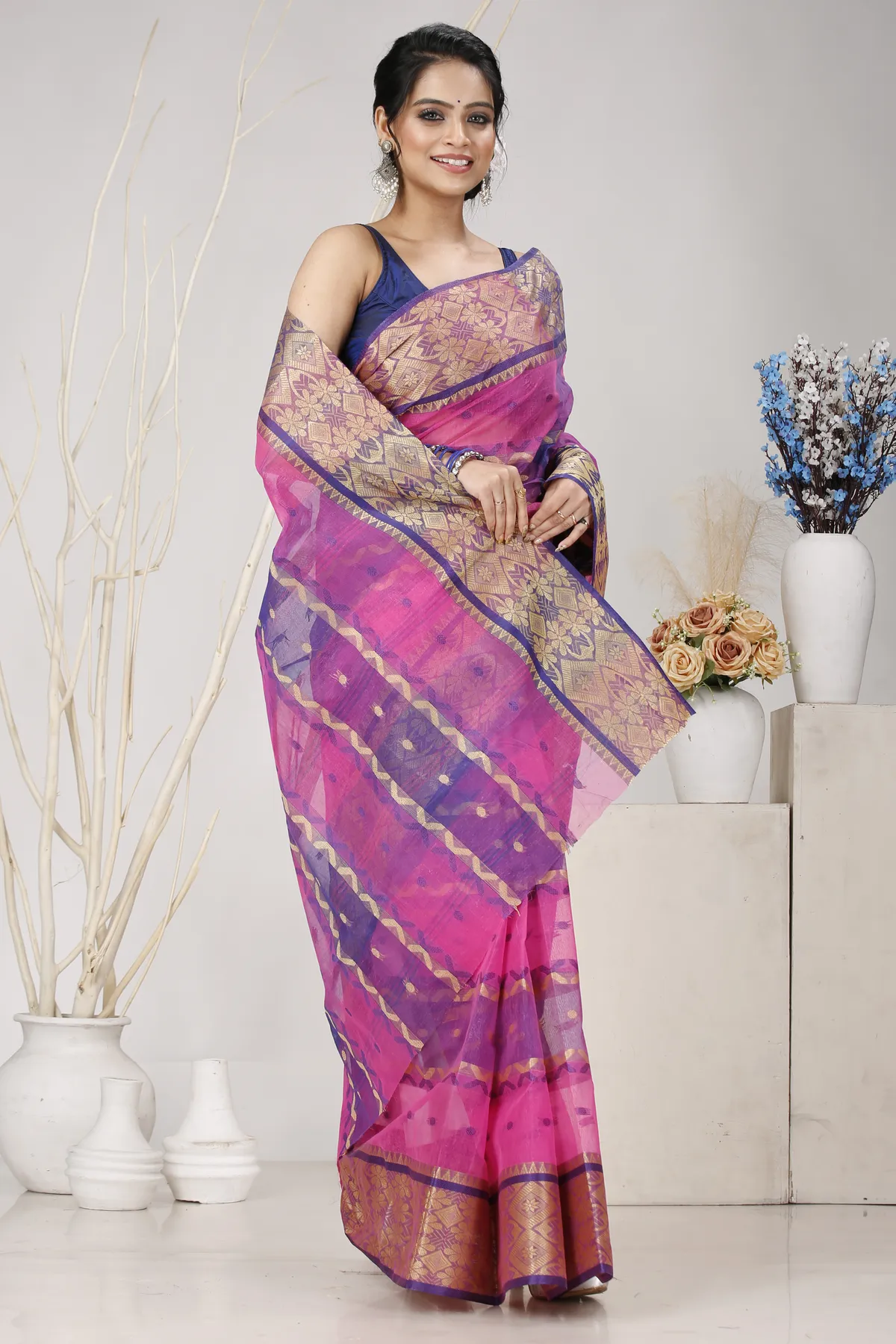 DipDiya Pure Cotton Purple SonaJhuri Desiging Heritage You Can Wear Tant Sarees