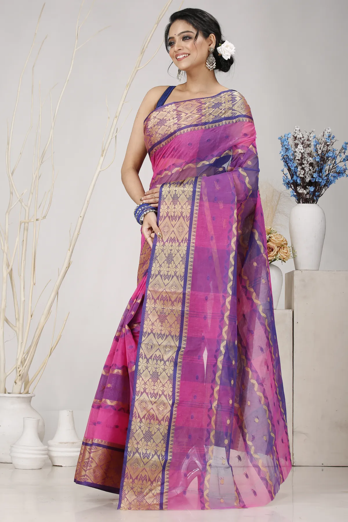 DipDiya Pure Cotton Purple SonaJhuri Desiging Heritage You Can Wear Tant Sarees