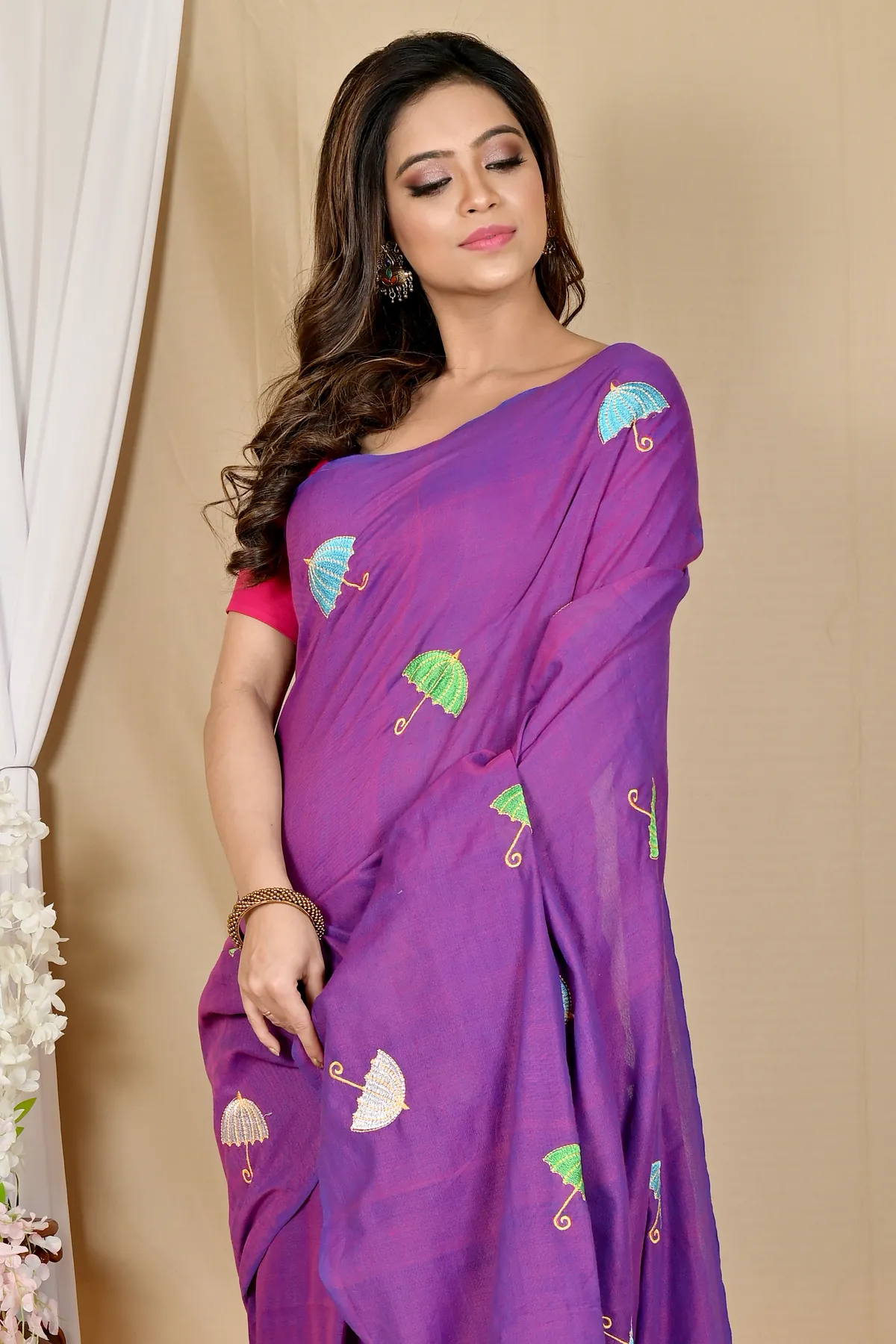 DipDiya Pure Cotton Purple Umber Than A Legacy Woven Embroidery Handloom sarees