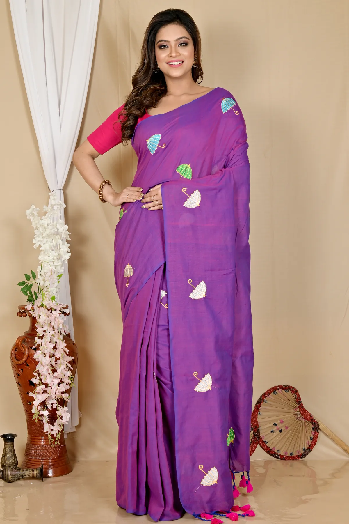 DipDiya Pure Cotton Purple Umber Than A Legacy Woven Embroidery Handloom sarees