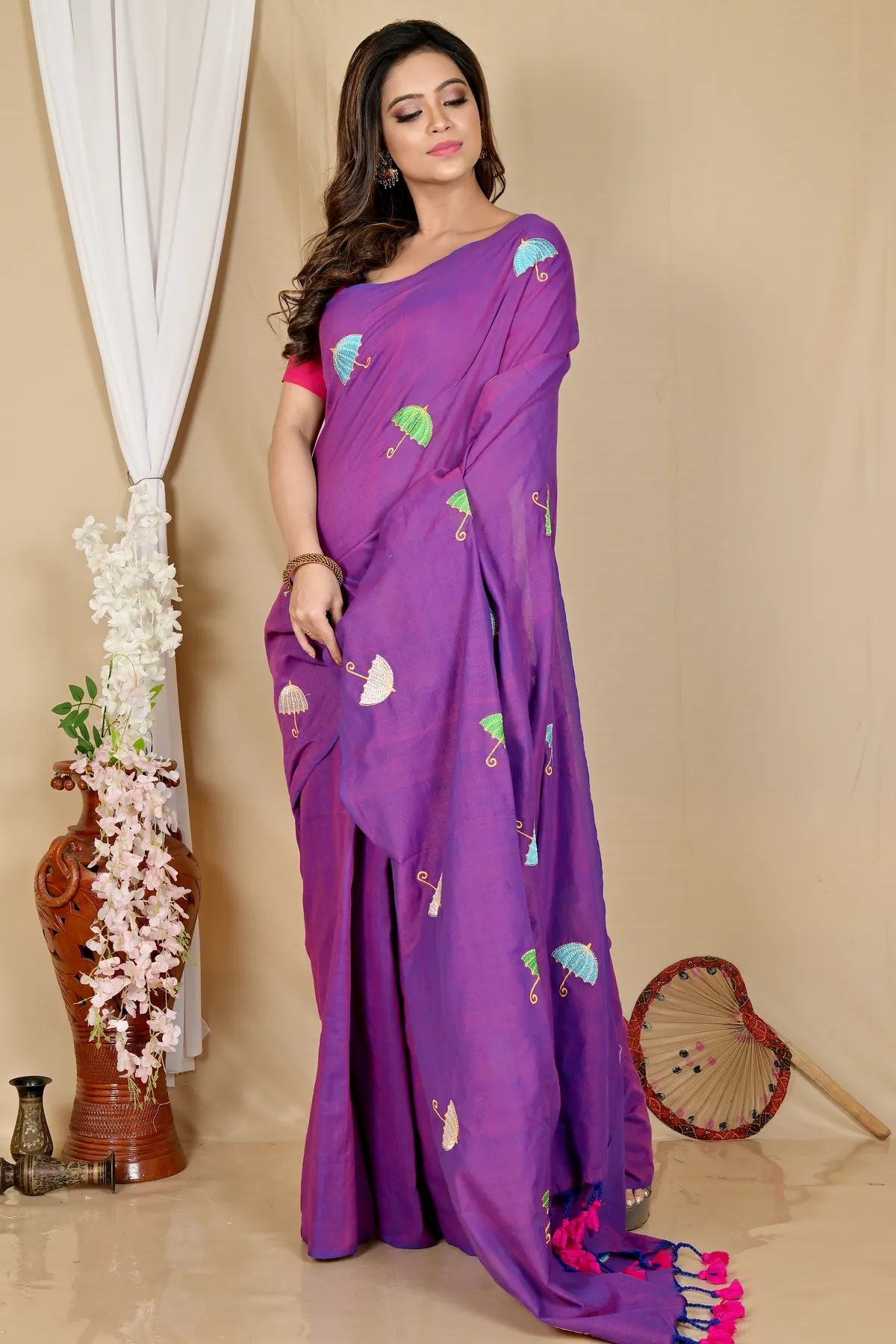DipDiya Pure Cotton Purple Umber Than A Legacy Woven Embroidery Handloom sarees