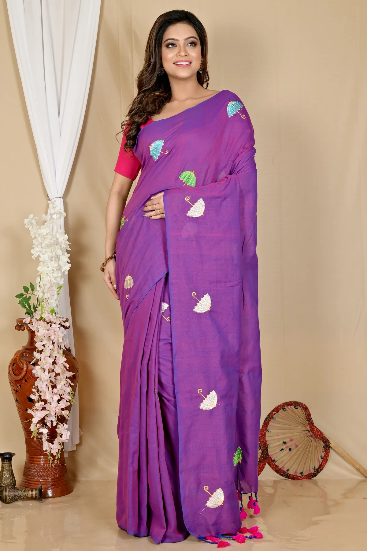 DipDiya Pure Cotton Purple Umber Than A Legacy Woven Embroidery Handloom sarees