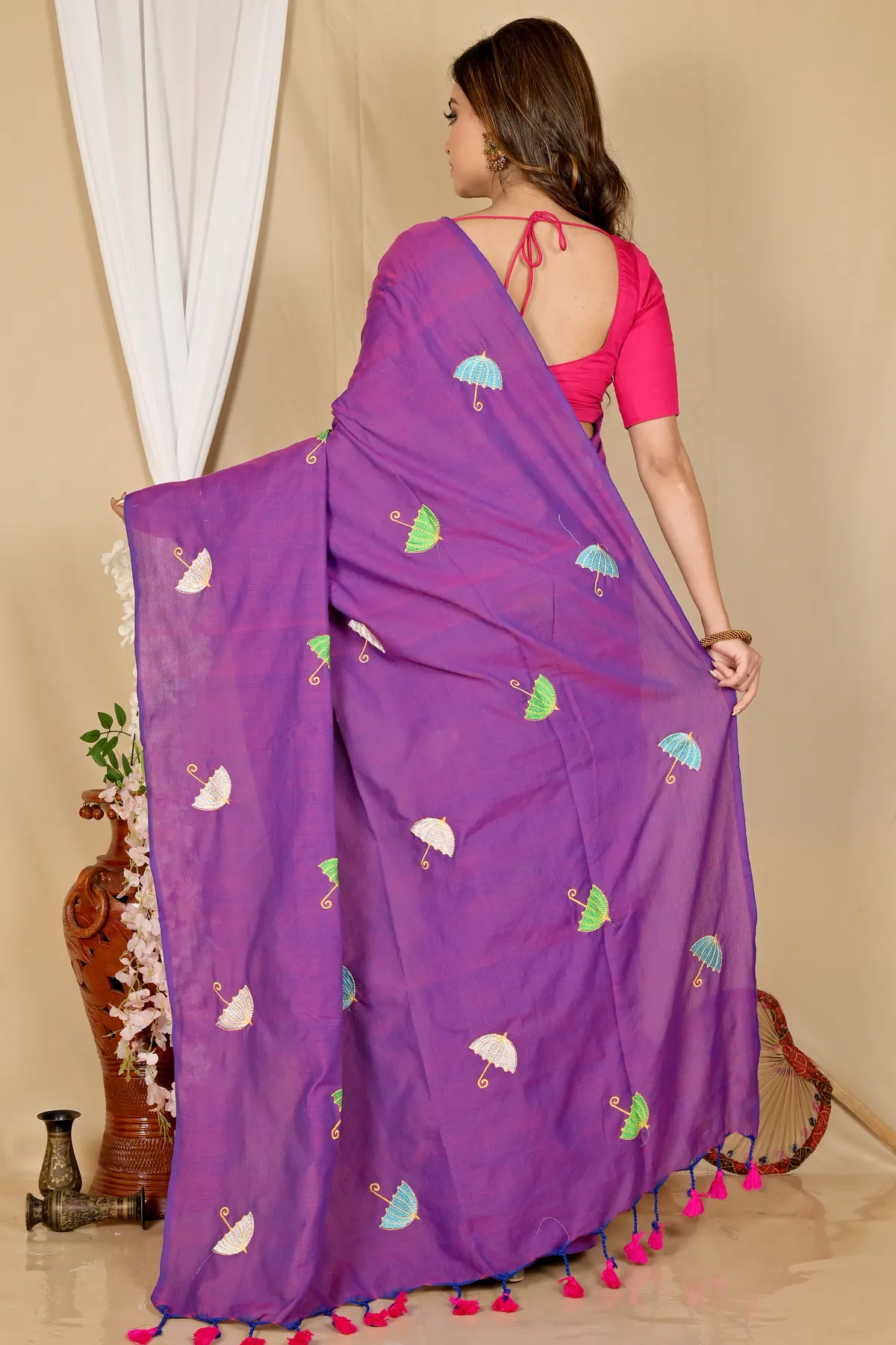 DipDiya Pure Cotton Purple Umber Than A Legacy Woven Embroidery Handloom sarees
