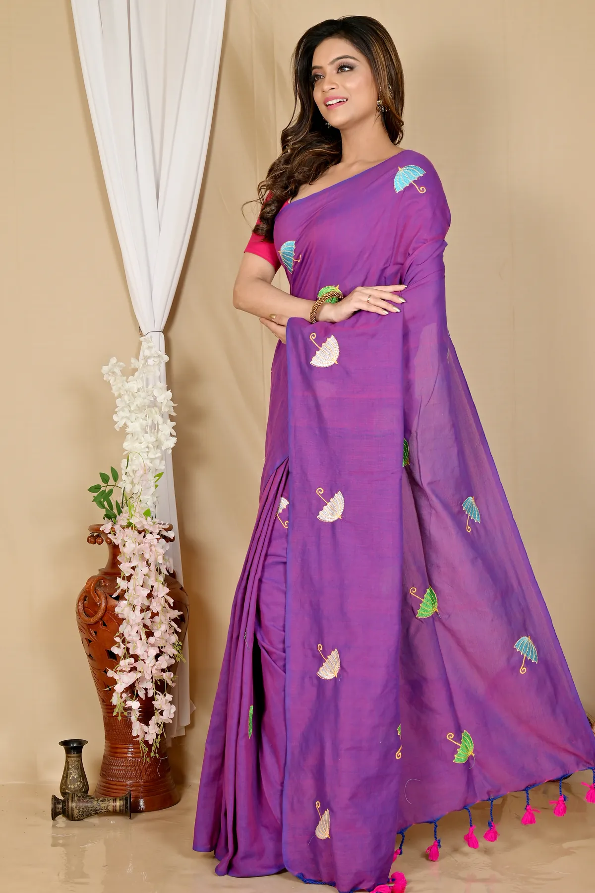 DipDiya Pure Cotton Purple Umber Than A Legacy Woven Embroidery Handloom sarees