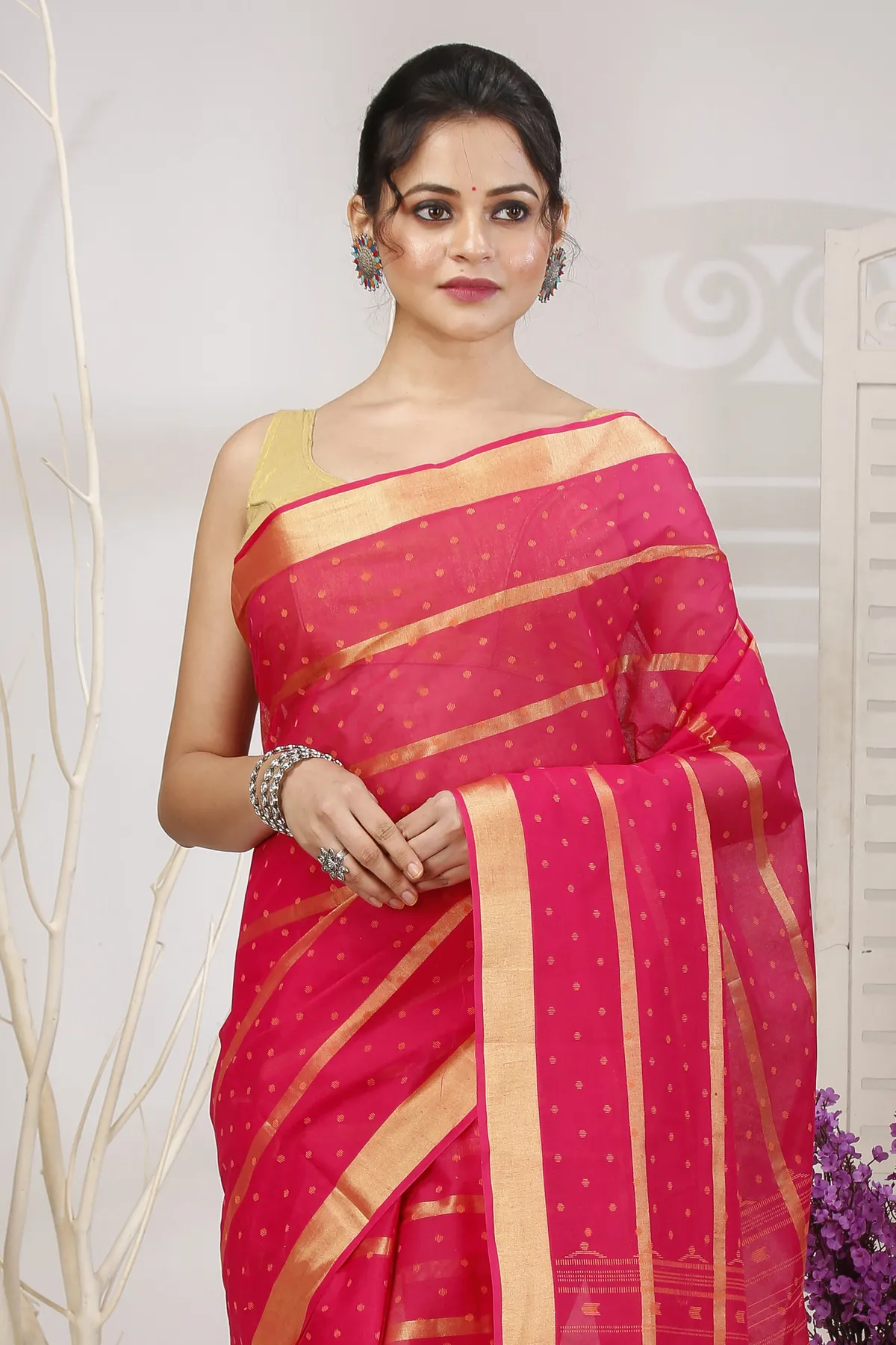 DipDiya Pure Cotton Rani Mera Crafted with Soul Tant Sarees
