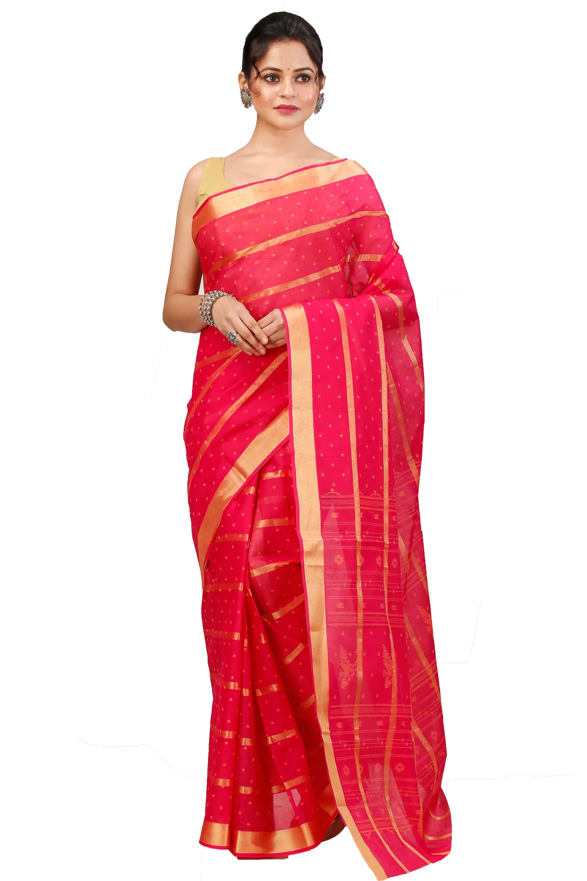 DipDiya Pure Cotton Rani Mera Crafted with Soul Tant Sarees