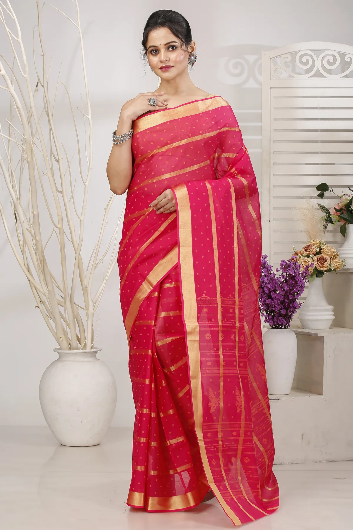 DipDiya Pure Cotton Rani Mera Crafted with Soul Tant Sarees