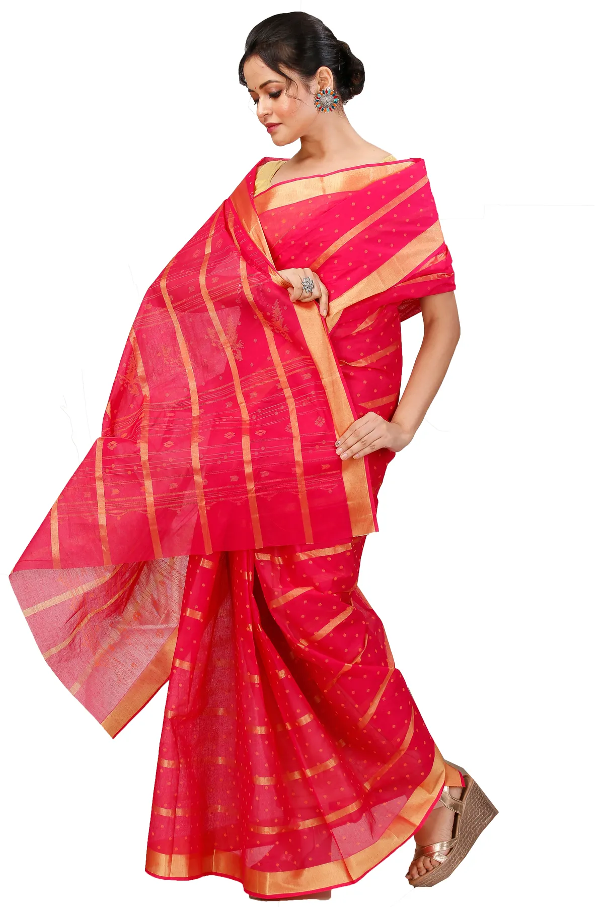 DipDiya Pure Cotton Rani Mera Crafted with Soul Tant Sarees