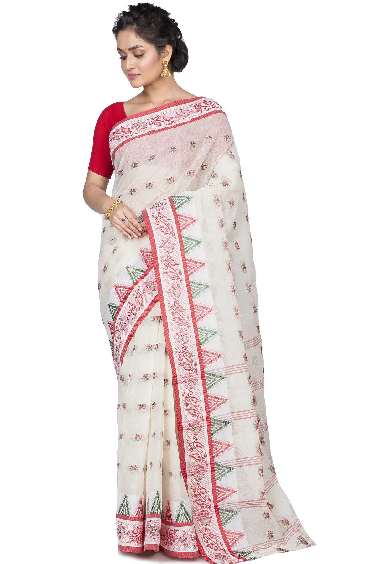 DipDiya Pure Cotton Red Alkari The Bengali Classic Tant Sarees