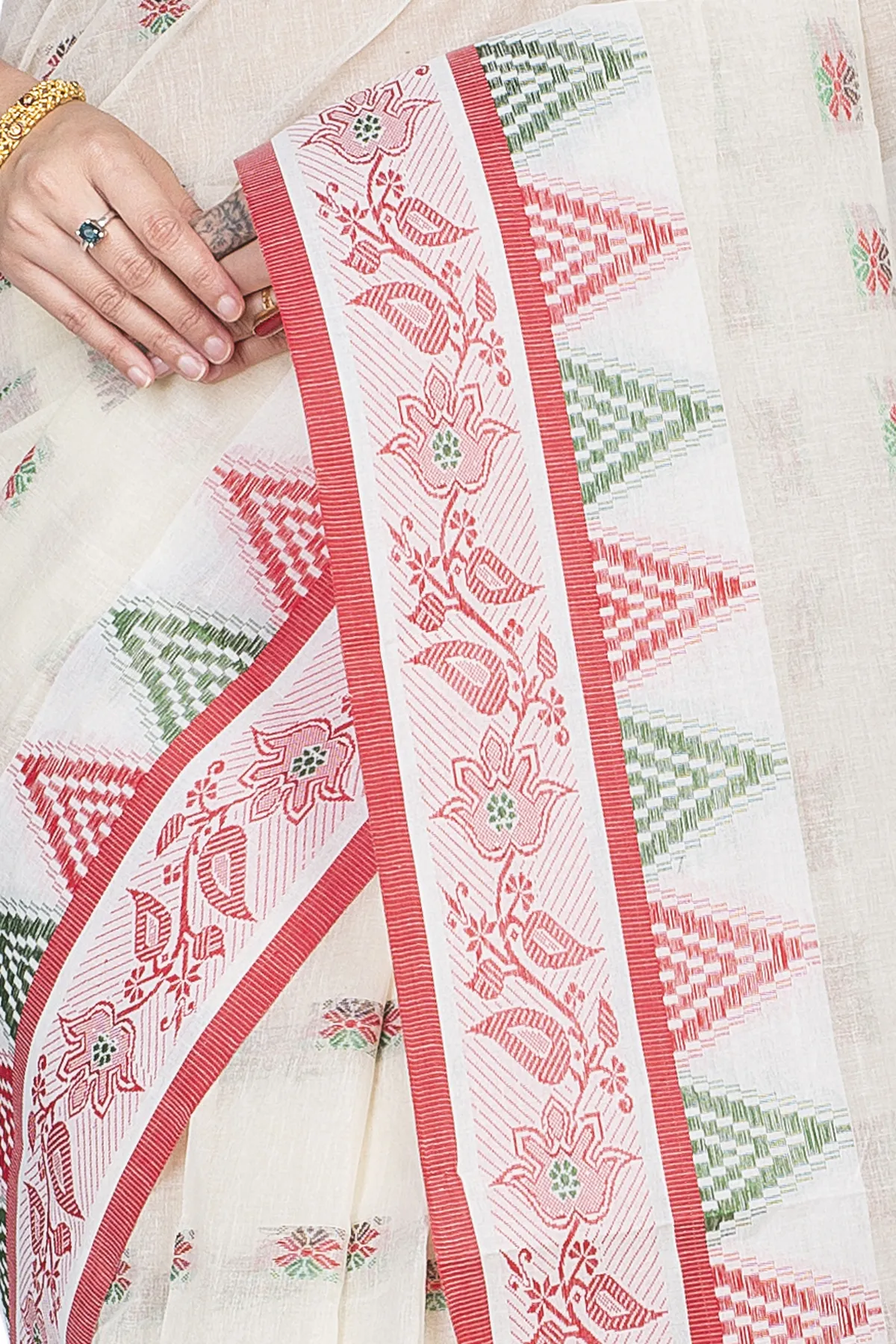 DipDiya Pure Cotton Red Alkari The Bengali Classic Tant Sarees