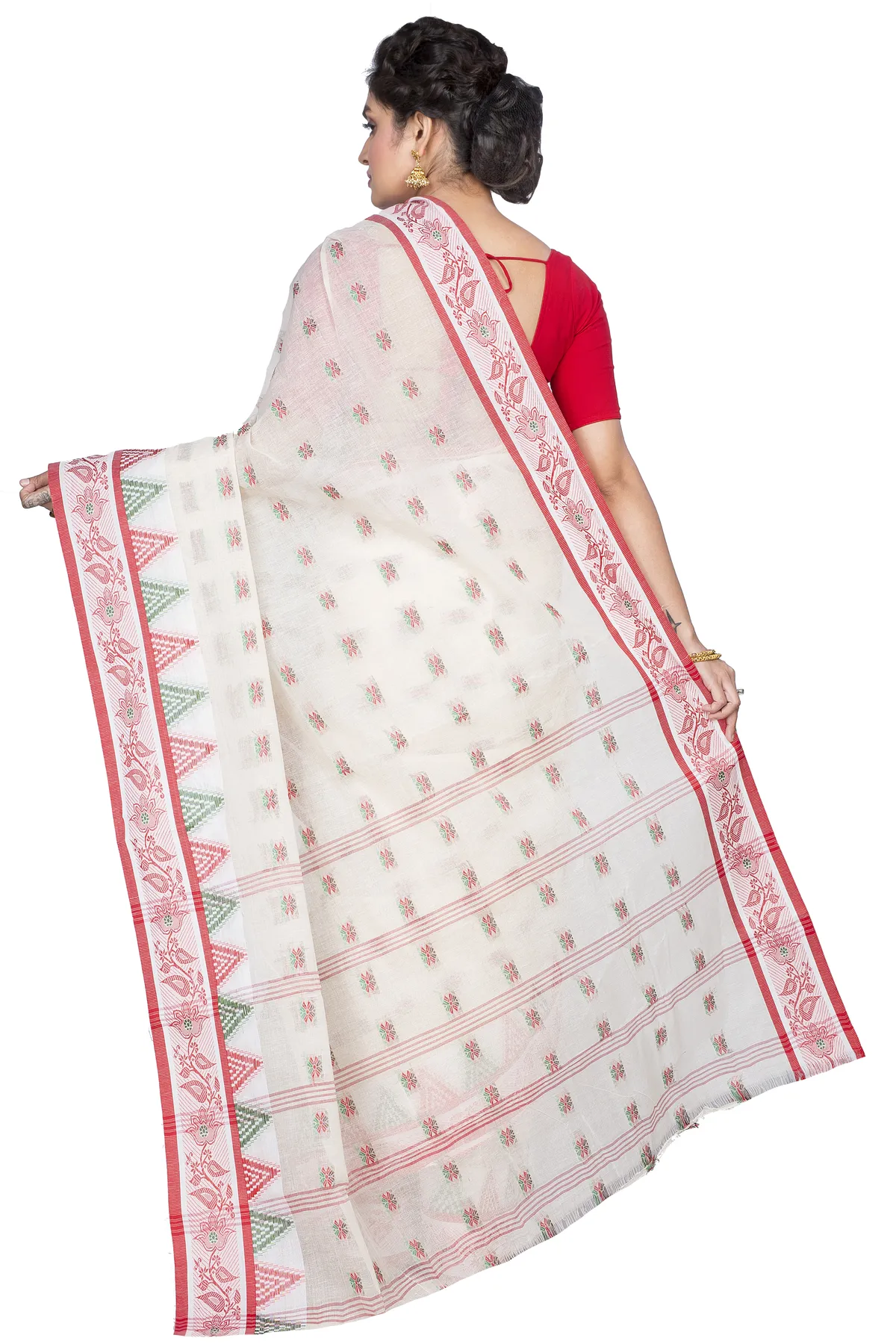 DipDiya Pure Cotton Red Alkari The Bengali Classic Tant Sarees