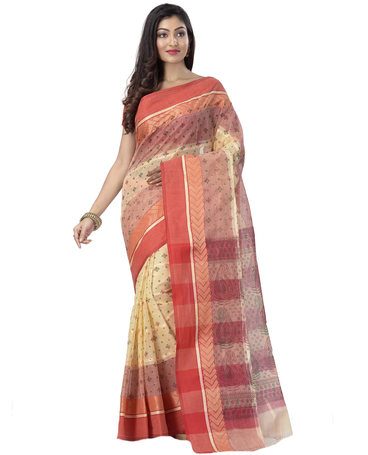 DipDiya Pure Cotton Red ANARKOLI PRINT Artisan Crafted Printed Tant Sarees