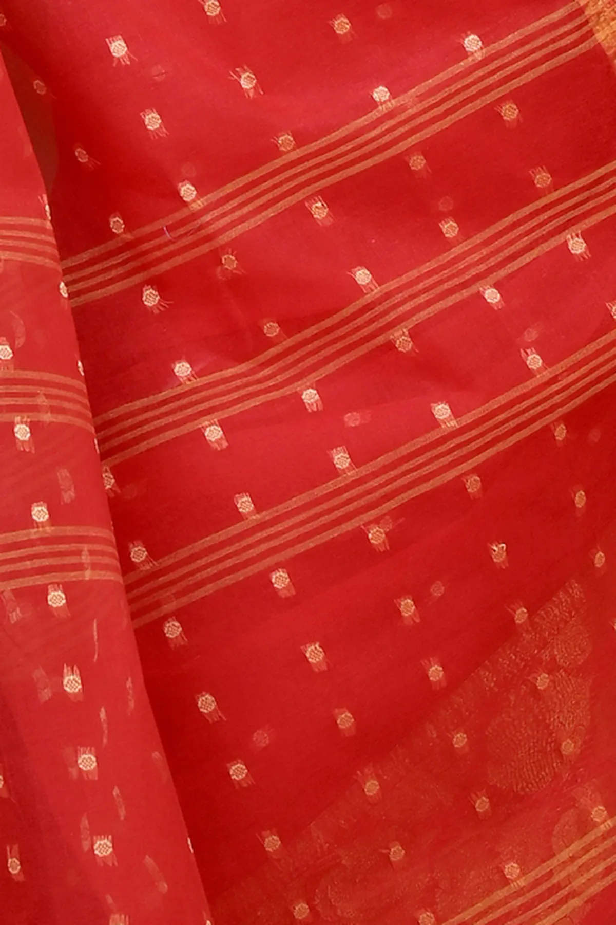 DipDiya Pure Cotton Red Asmanito Pure Bengali Grace Tant Sarees