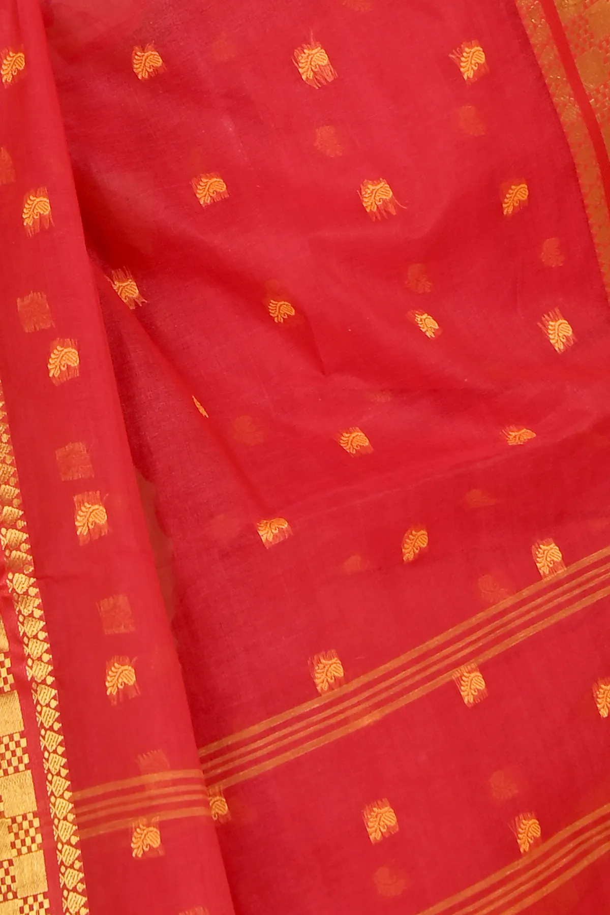 DipDiya Pure Cotton Red Atula Wrapped in Heritage Tant Sarees