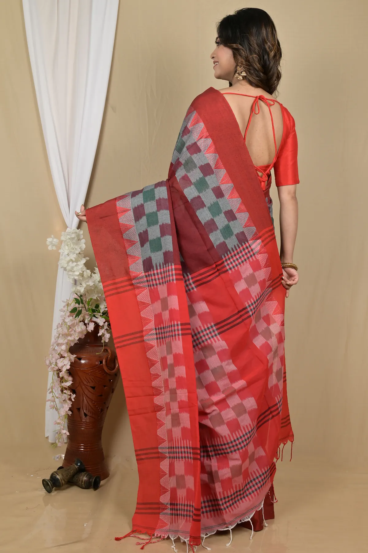 DipDiya Pure Cotton Red Brown Hiran Woven with Tradition Handloom Sarees