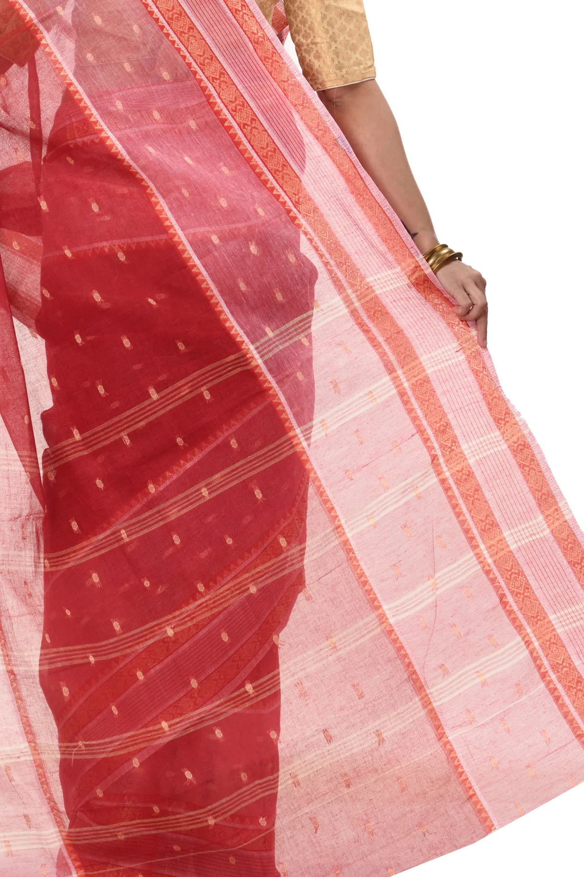 DipDiya Pure Cotton Red Debdash Woven with Love Tant Sarees