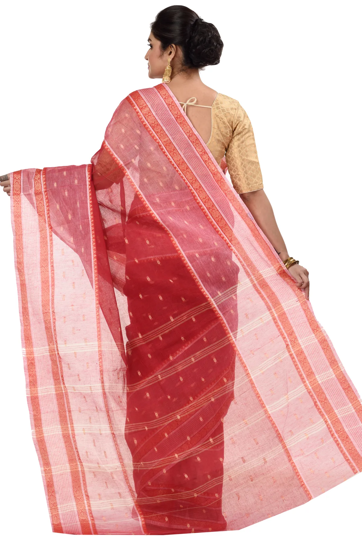 DipDiya Pure Cotton Red Debdash Woven with Love Tant Sarees