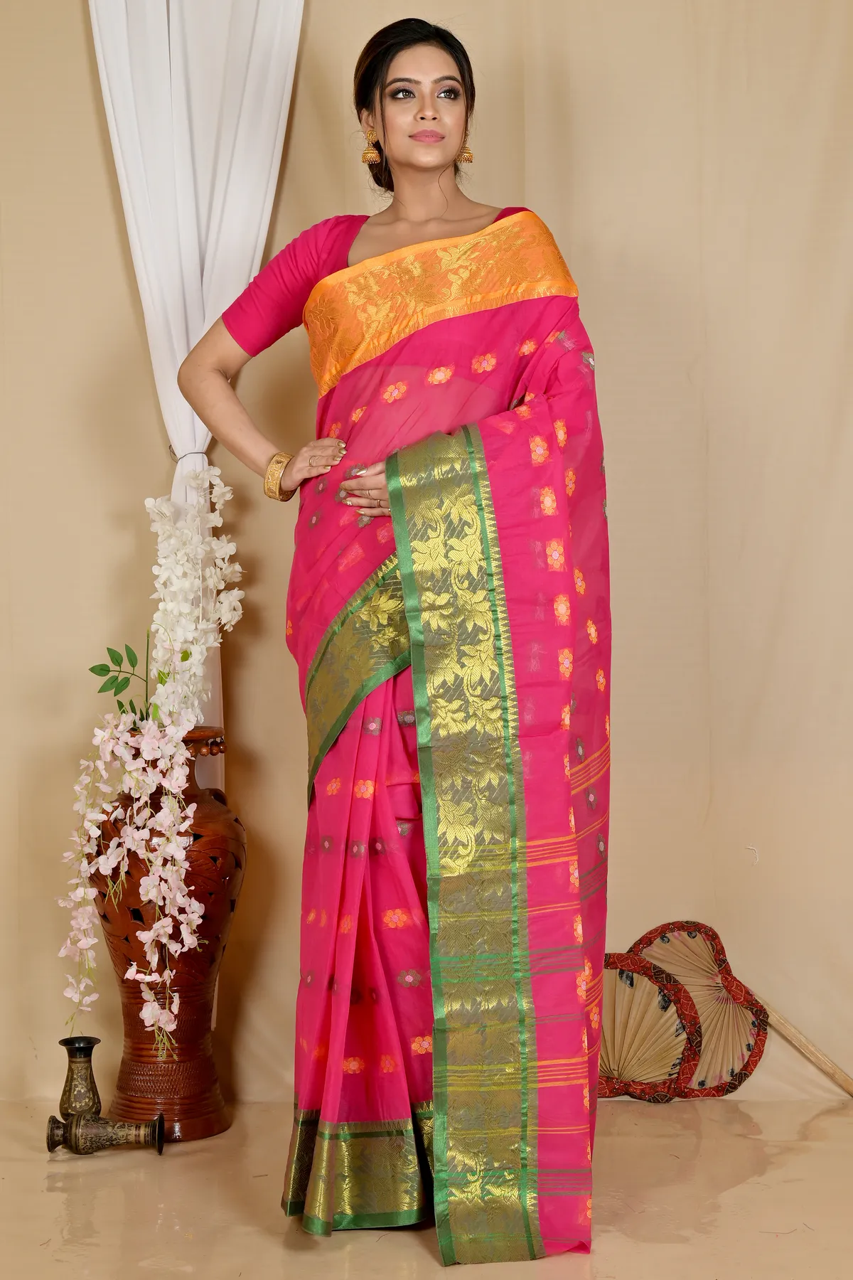 DipDiya Pure Cotton Red Dui Has Woven with Tradition Tant Sarees
