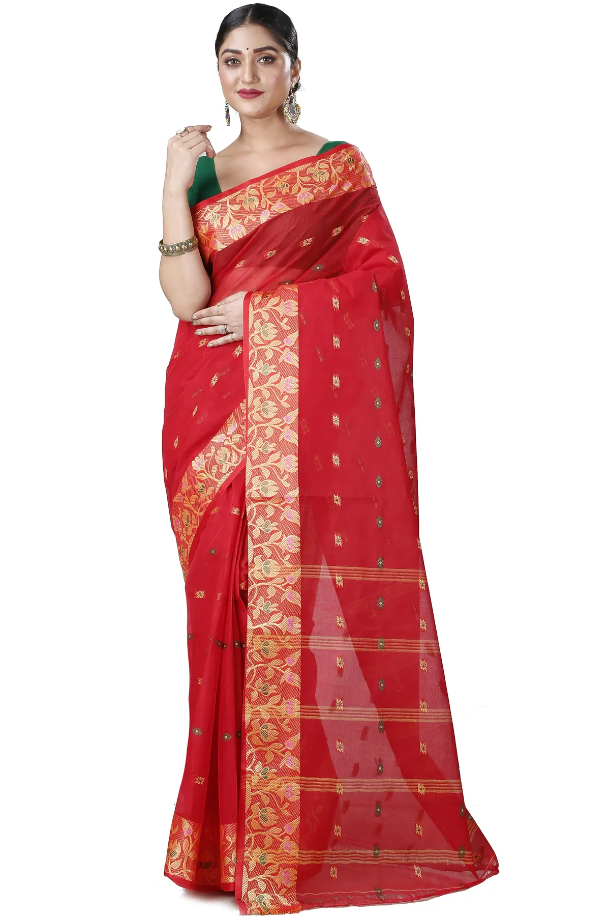 DipDiya Pure Cotton Red Gopika Grace of Bengal Tant Sarees