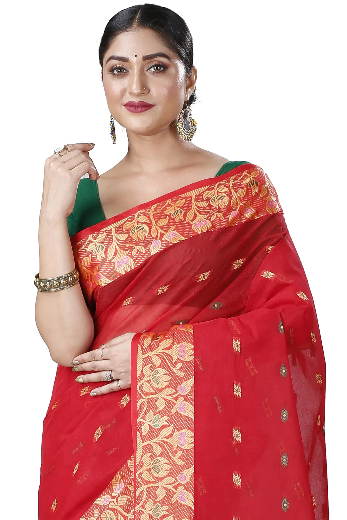 DipDiya Pure Cotton Red Gopika Grace of Bengal Tant Sarees