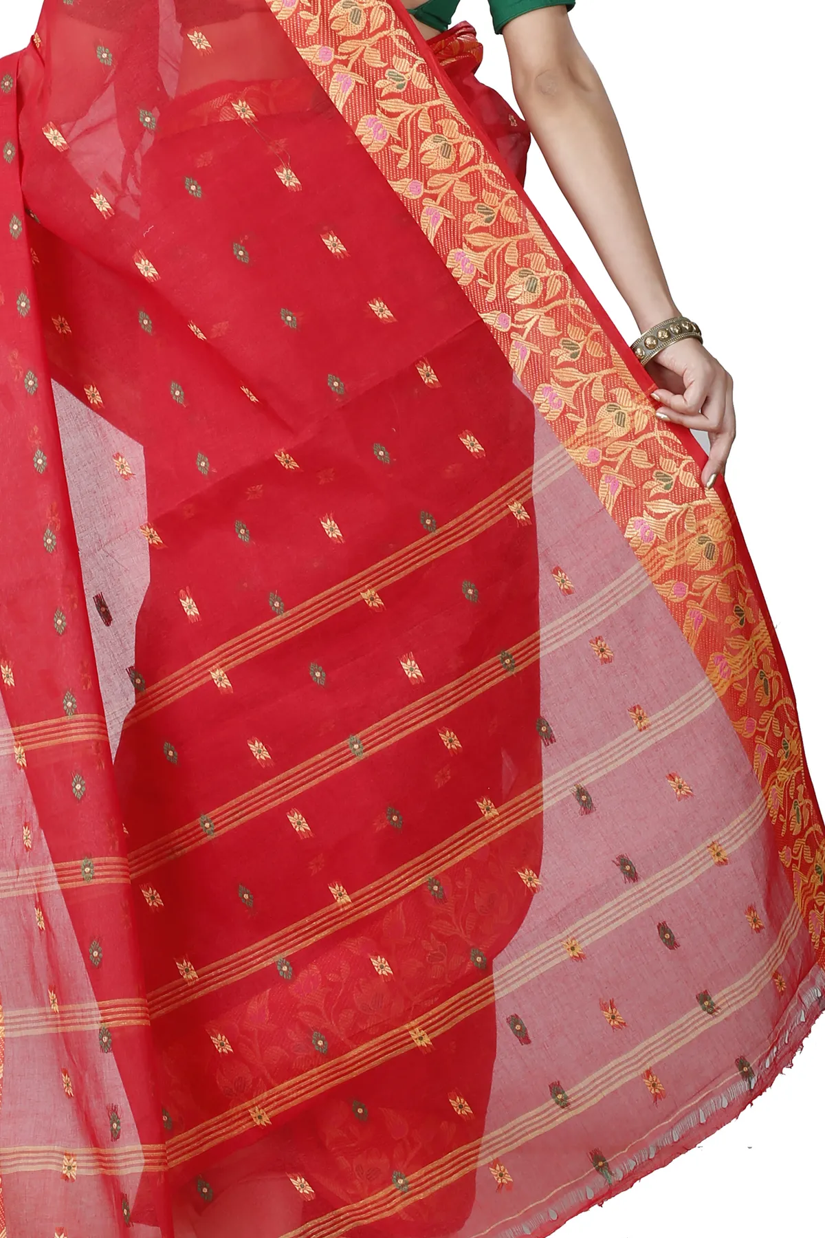 DipDiya Pure Cotton Red Gopika Grace of Bengal Tant Sarees