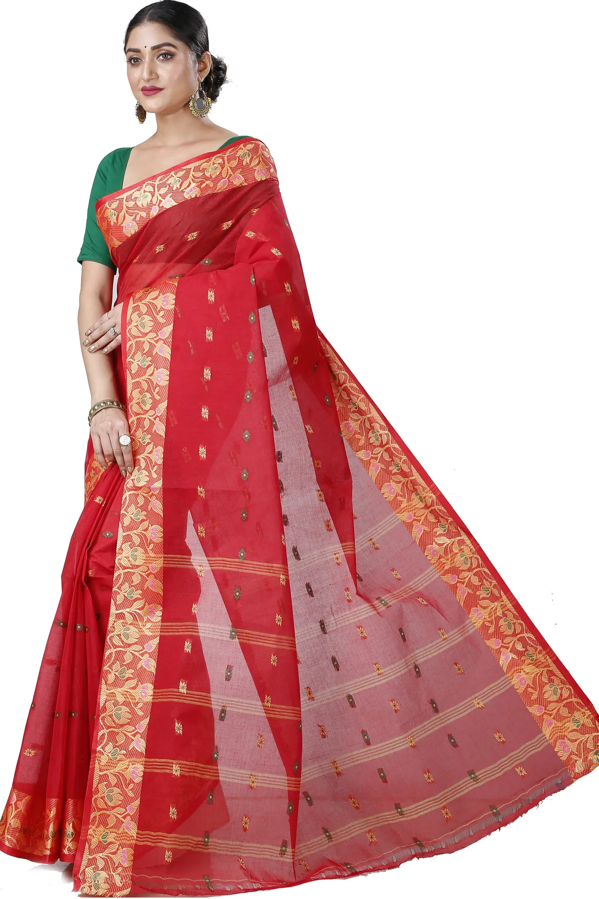 DipDiya Pure Cotton Red Gopika Grace of Bengal Tant Sarees