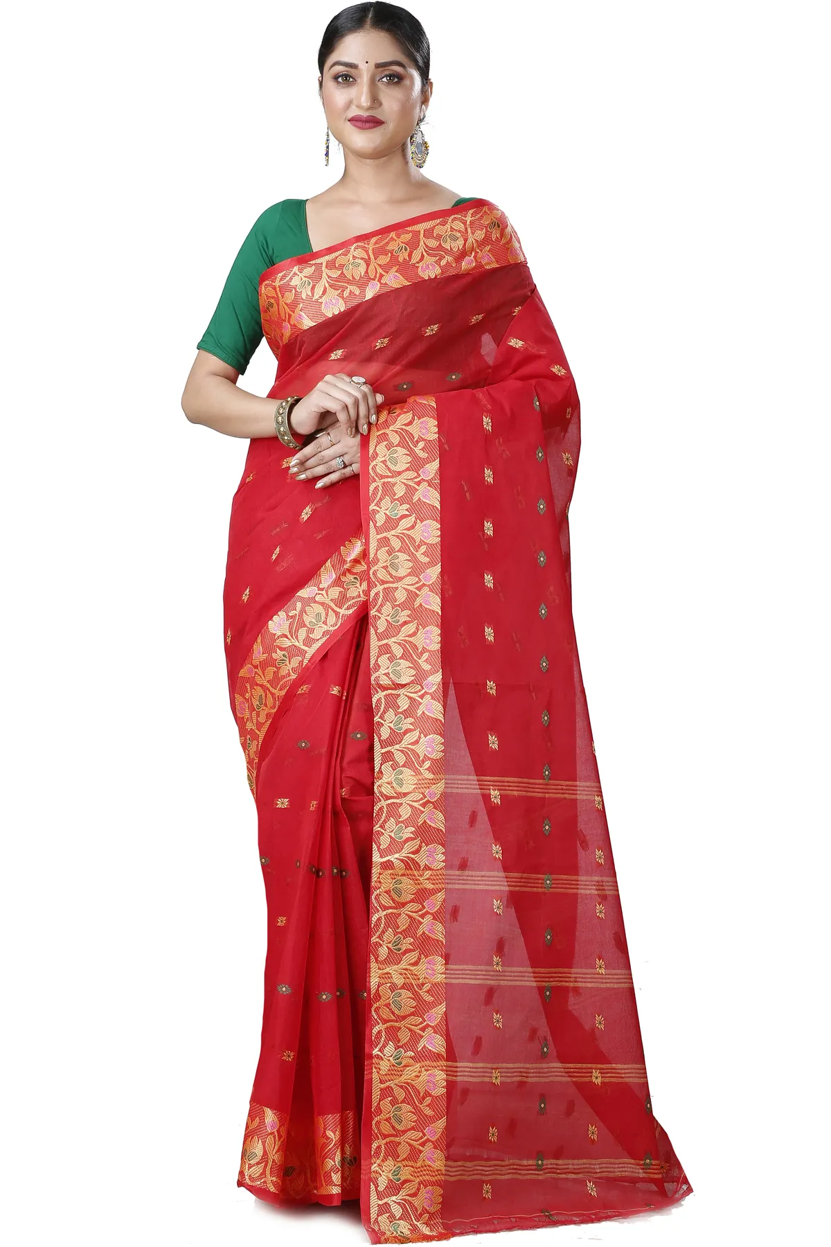 DipDiya Pure Cotton Red Gopika Grace of Bengal Tant Sarees