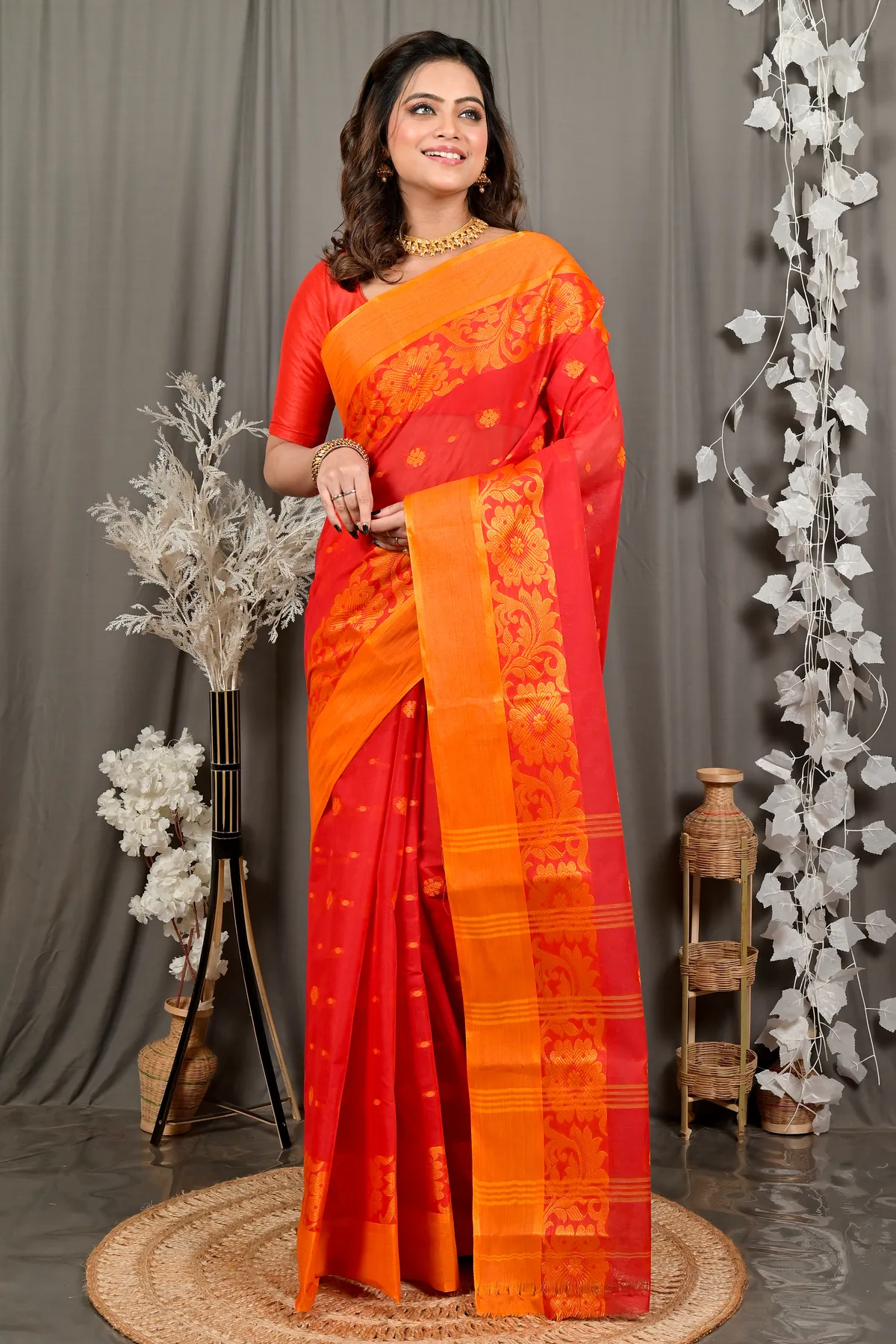 DipDiya Pure Cotton Red Heruka Heritage of Bengal Tant Sarees