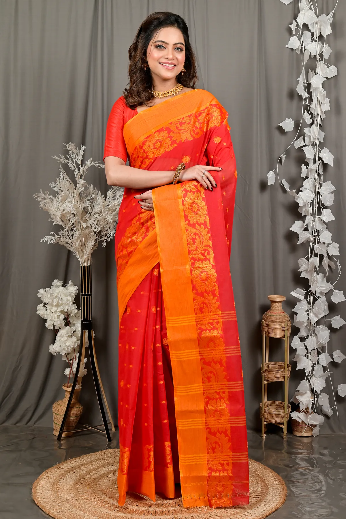 DipDiya Pure Cotton Red Heruka Heritage of Bengal Tant Sarees