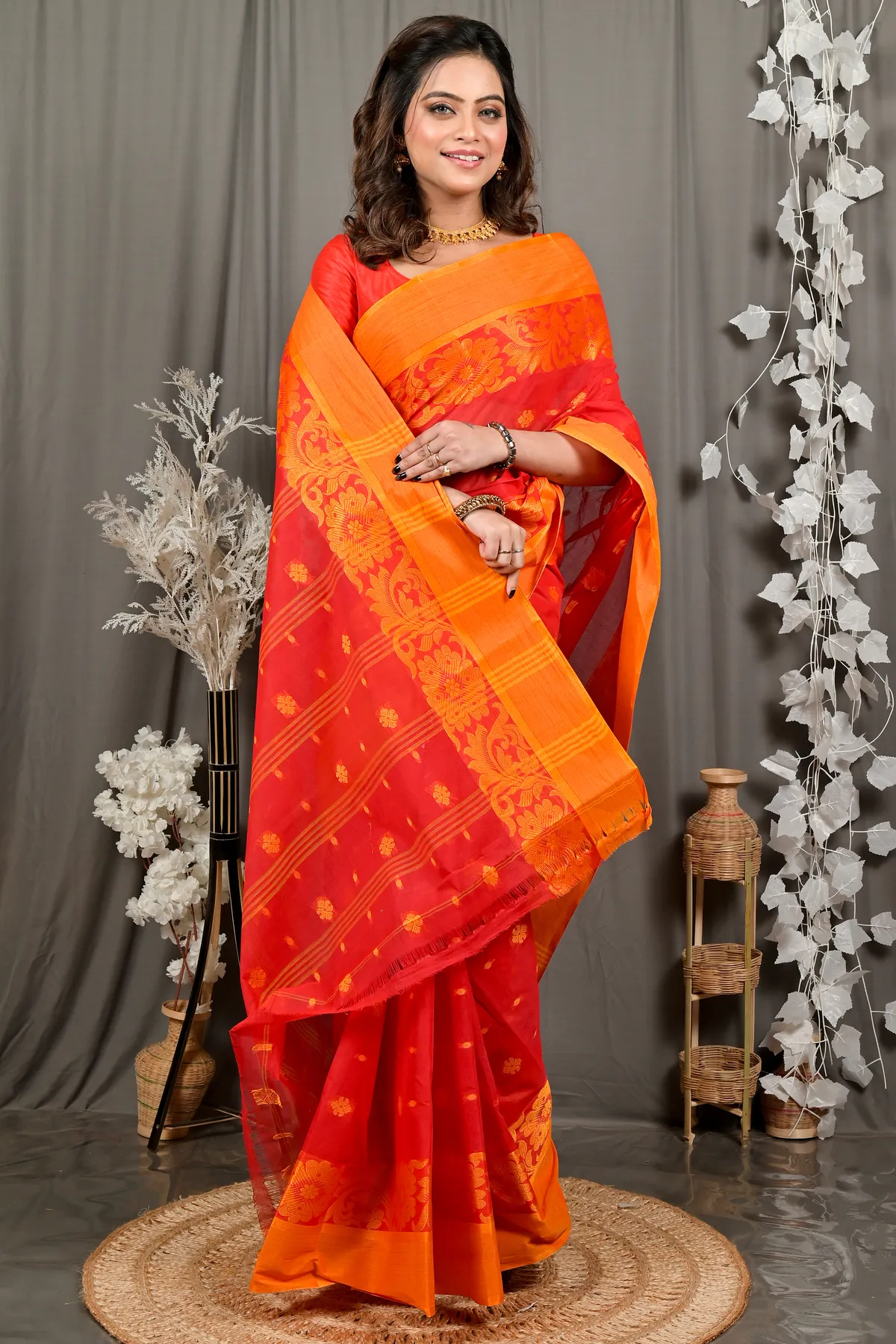 DipDiya Pure Cotton Red Heruka Heritage of Bengal Tant Sarees