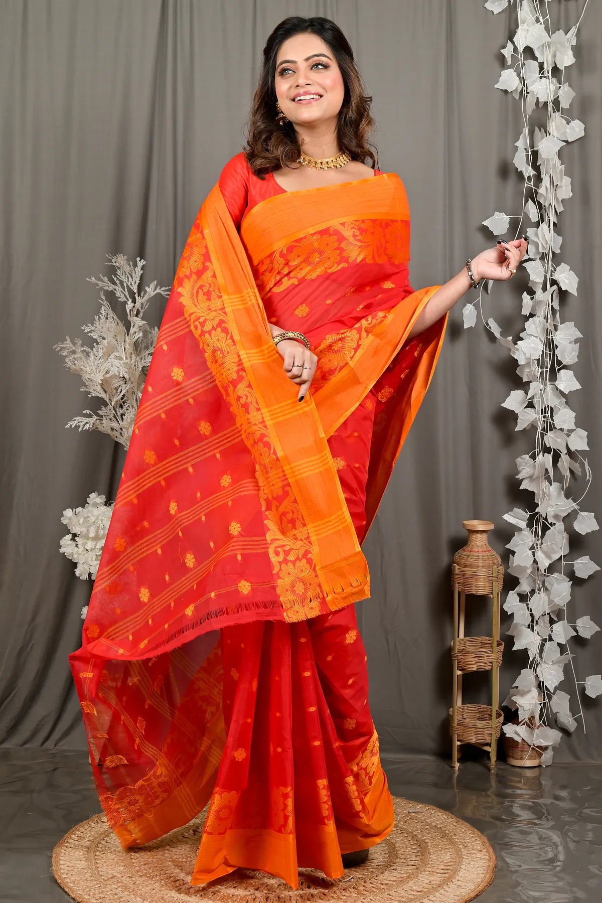 DipDiya Pure Cotton Red Heruka Heritage of Bengal Tant Sarees