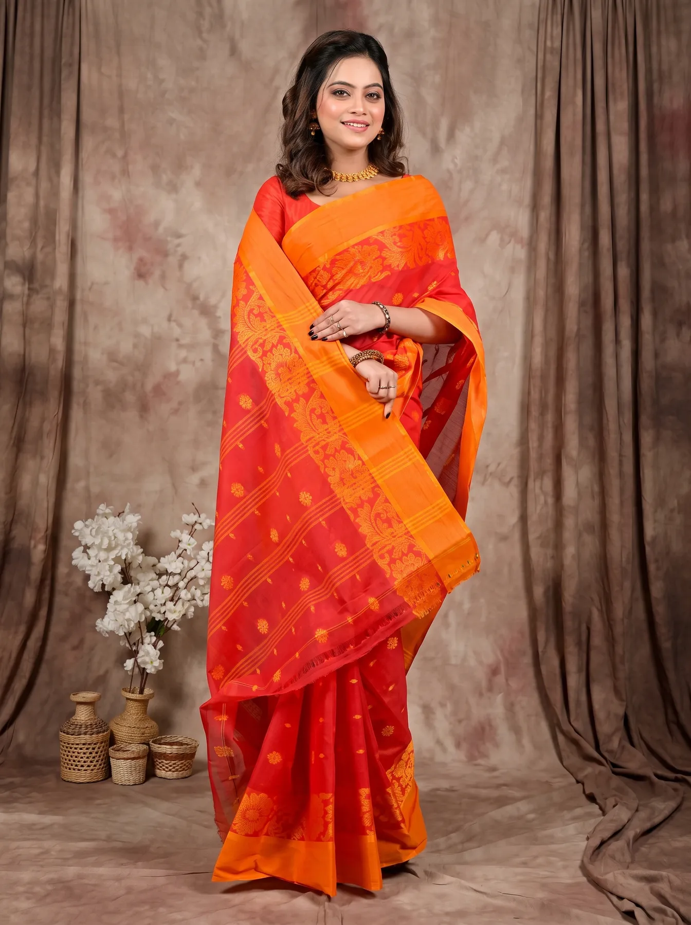 DipDiya Pure Cotton Red Heruka Heritage of Bengal Tant Sarees