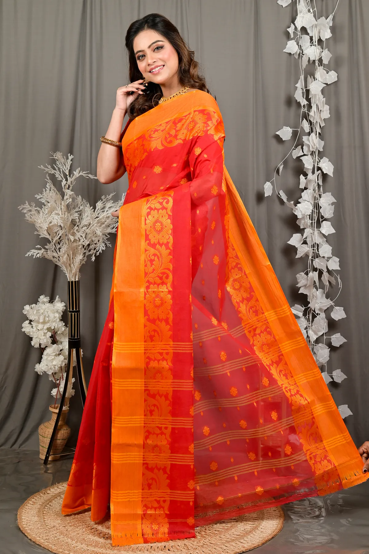 DipDiya Pure Cotton Red Heruka Heritage of Bengal Tant Sarees