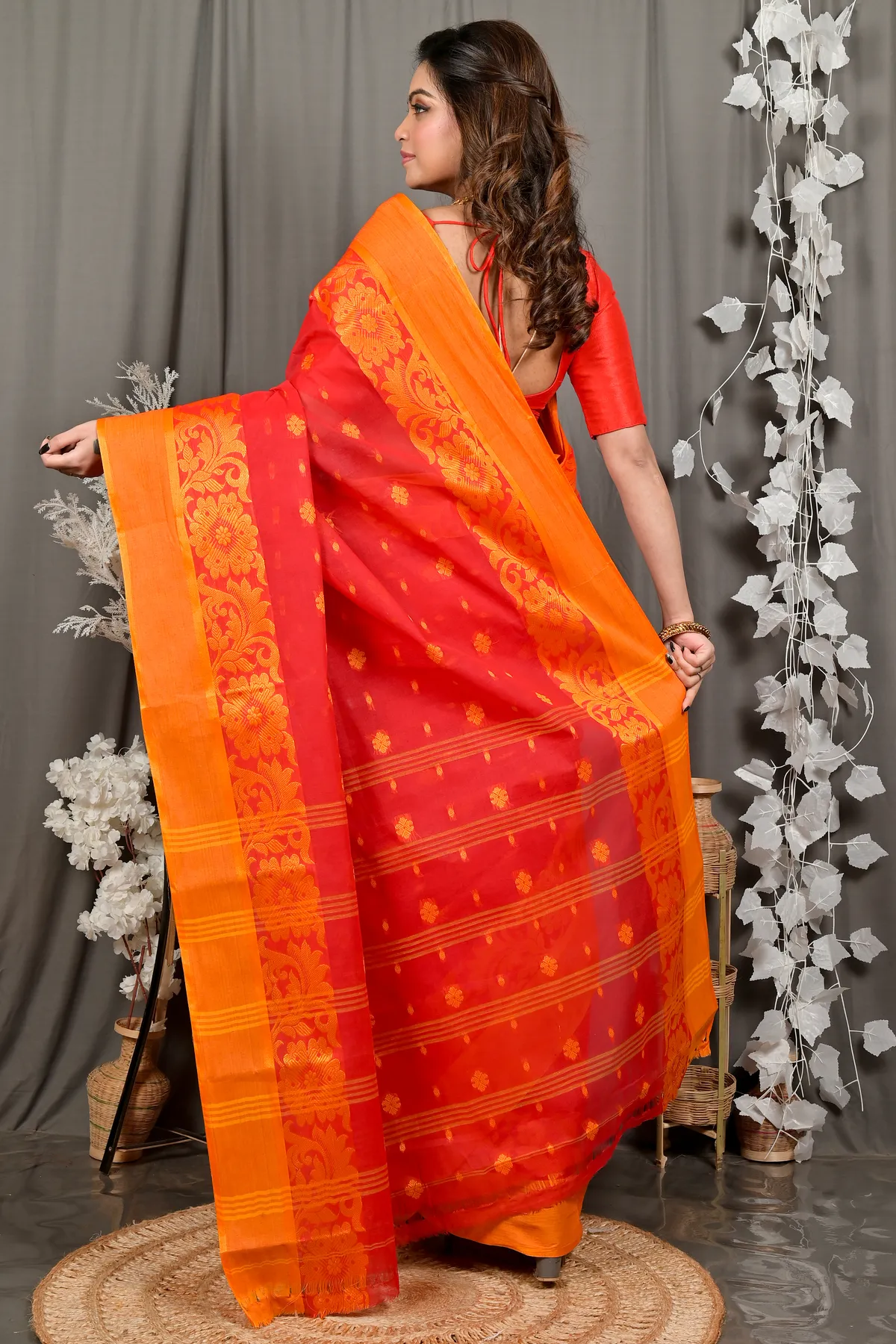 DipDiya Pure Cotton Red Heruka Heritage of Bengal Tant Sarees