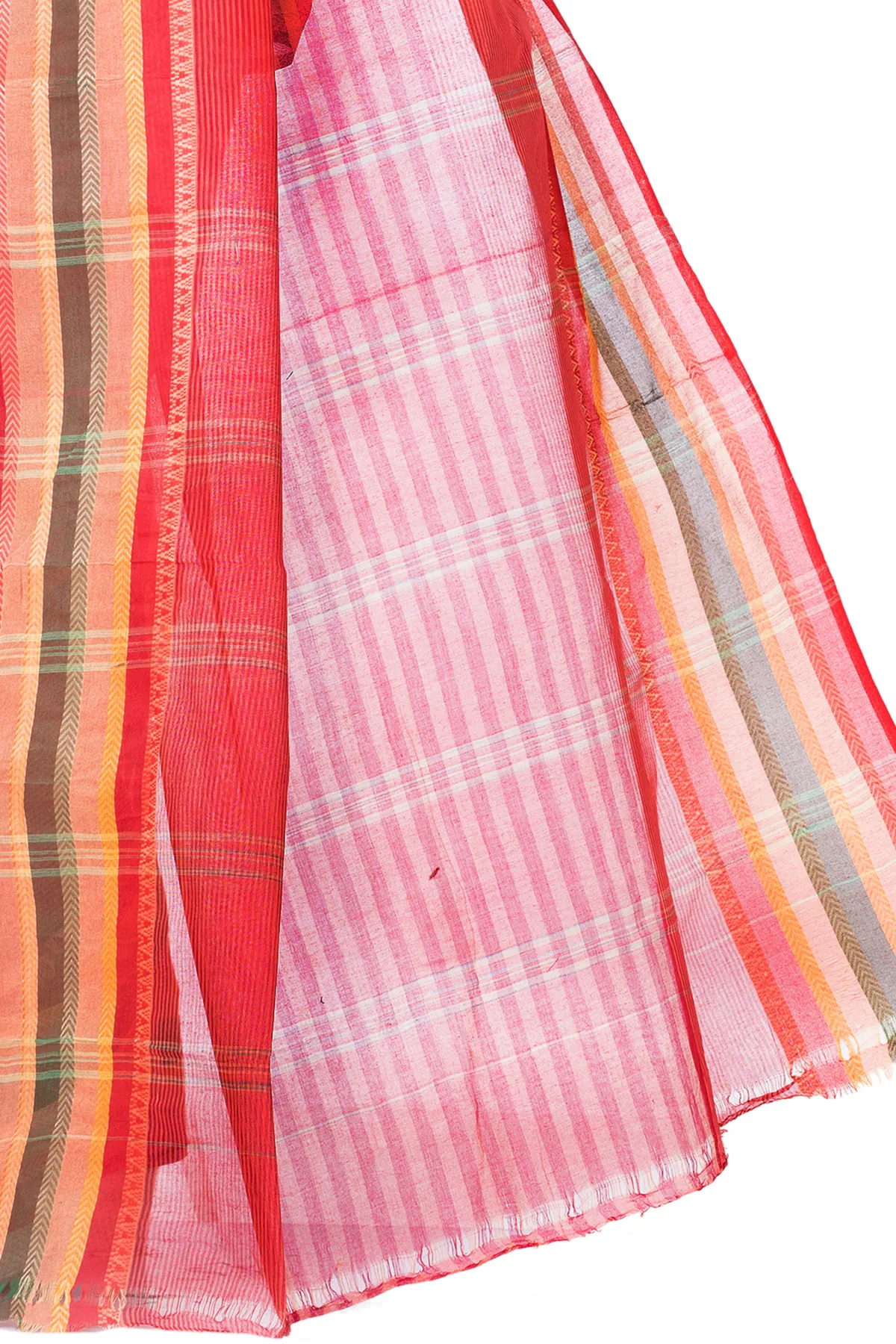 DipDiya Pure Cotton Red Khajur Churi Strip Heritage You Can Wear Tant Sarees