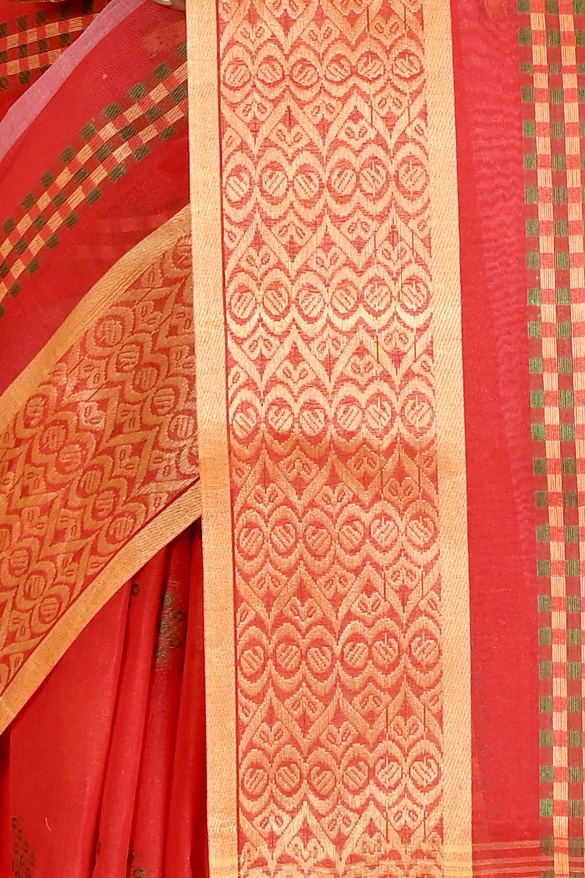DipDiya Pure Cotton Red Krita Traditional Bengali Tant Sarees