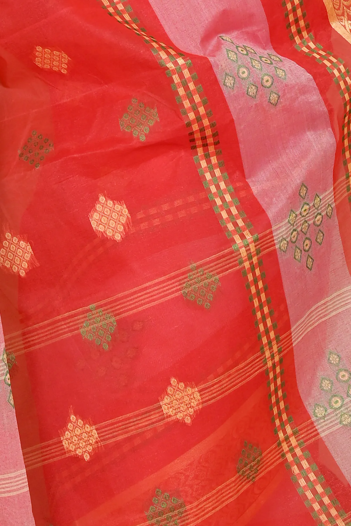 DipDiya Pure Cotton Red Krita Traditional Bengali Tant Sarees