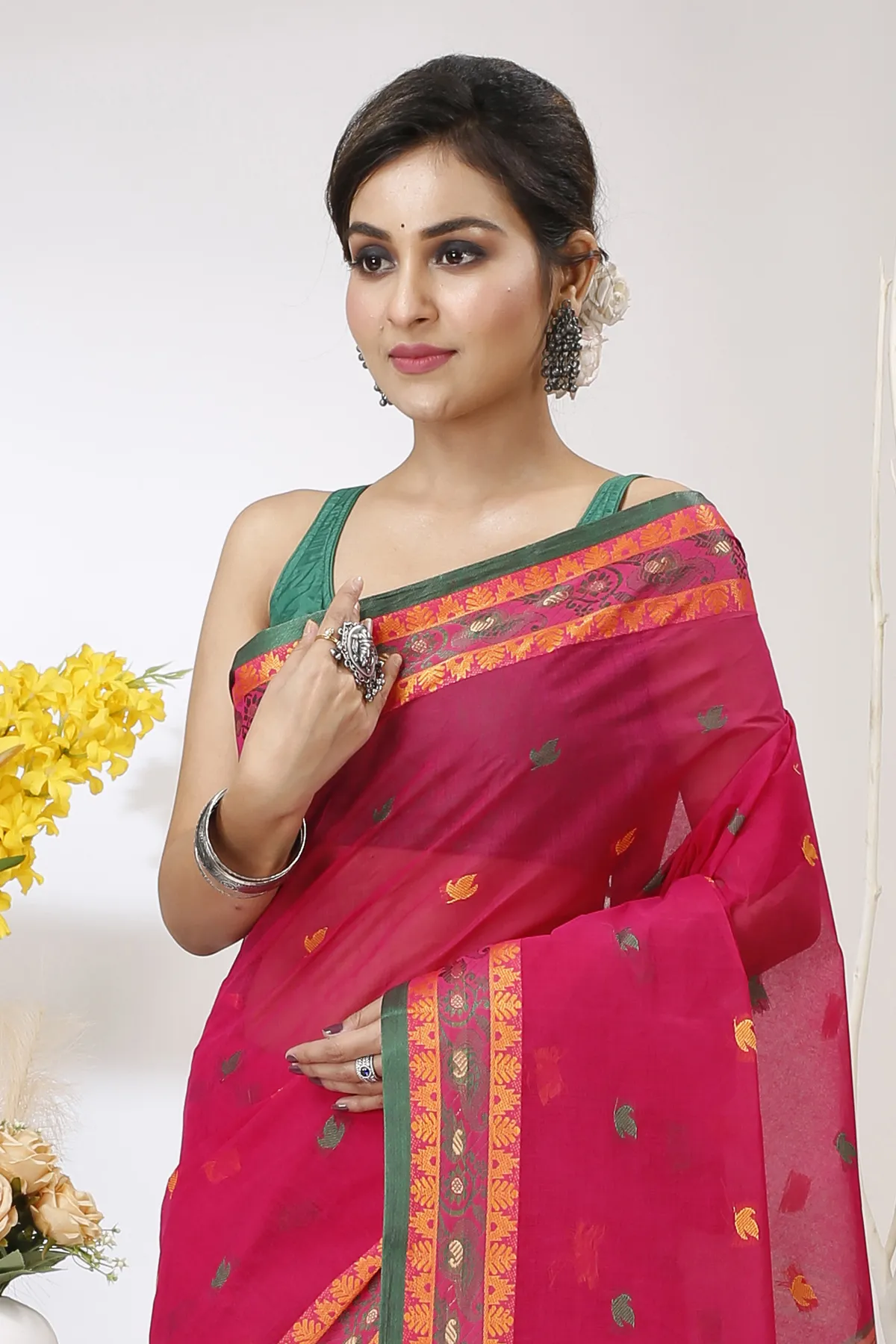 DipDiya Pure Cotton Red Leron The Bengali Classic Tant Sarees