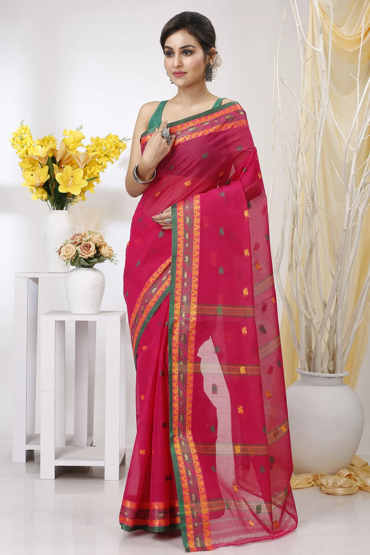 DipDiya Pure Cotton Red Leron The Bengali Classic Tant Sarees