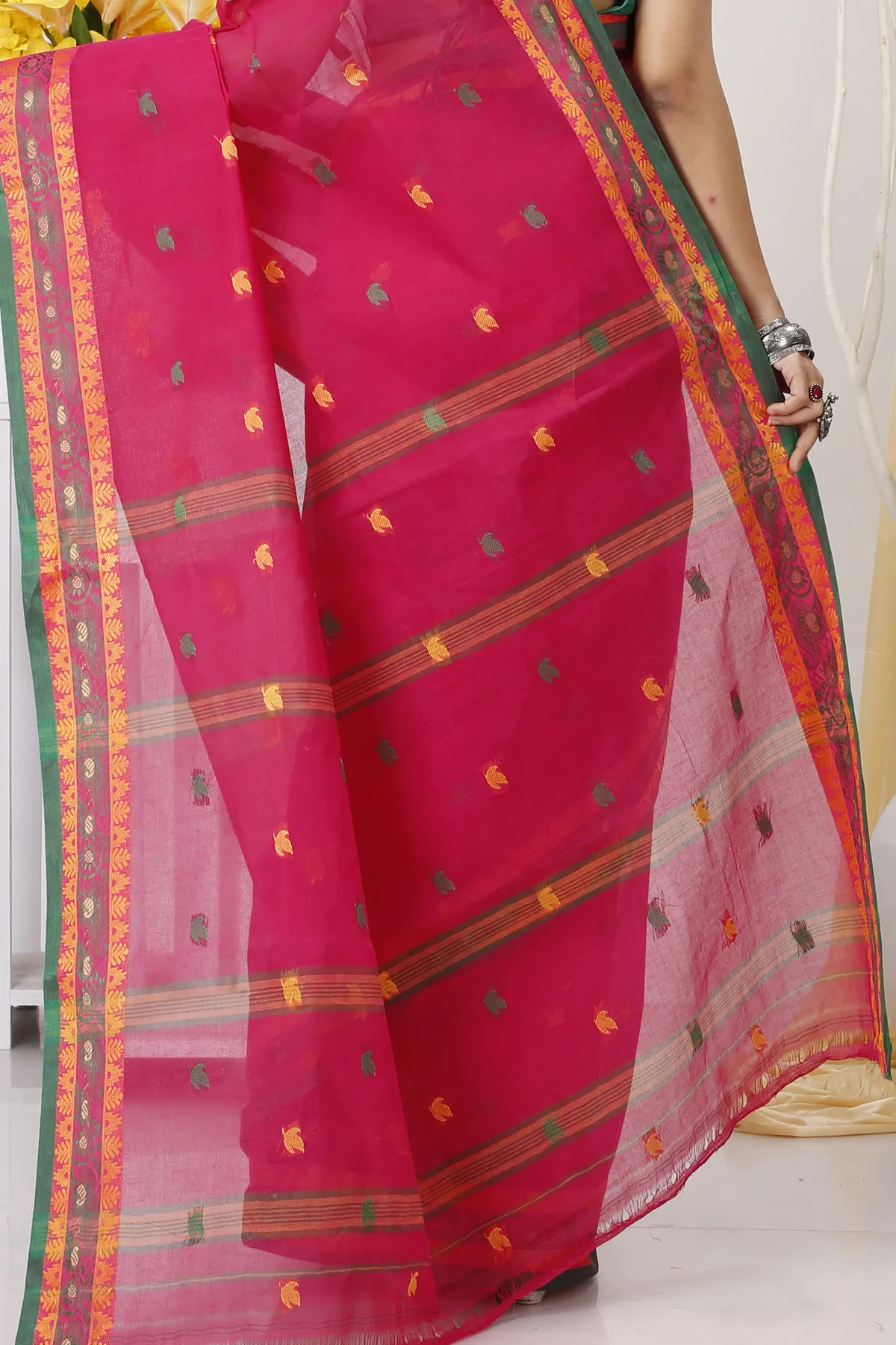 DipDiya Pure Cotton Red Leron The Bengali Classic Tant Sarees