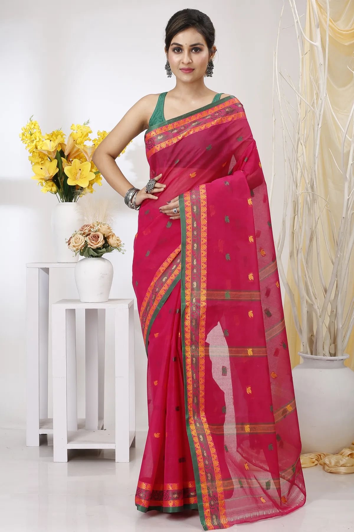 DipDiya Pure Cotton Red Leron The Bengali Classic Tant Sarees