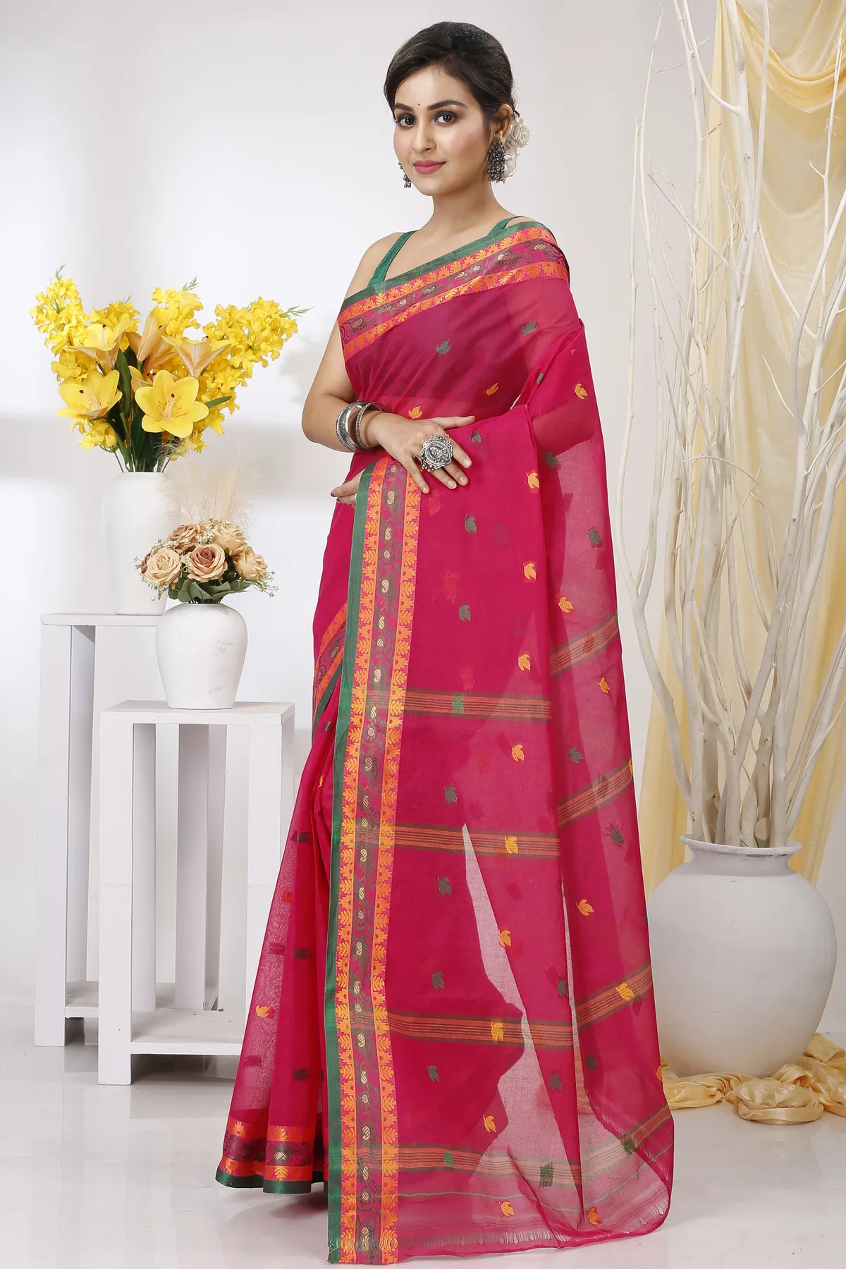 DipDiya Pure Cotton Red Leron The Bengali Classic Tant Sarees